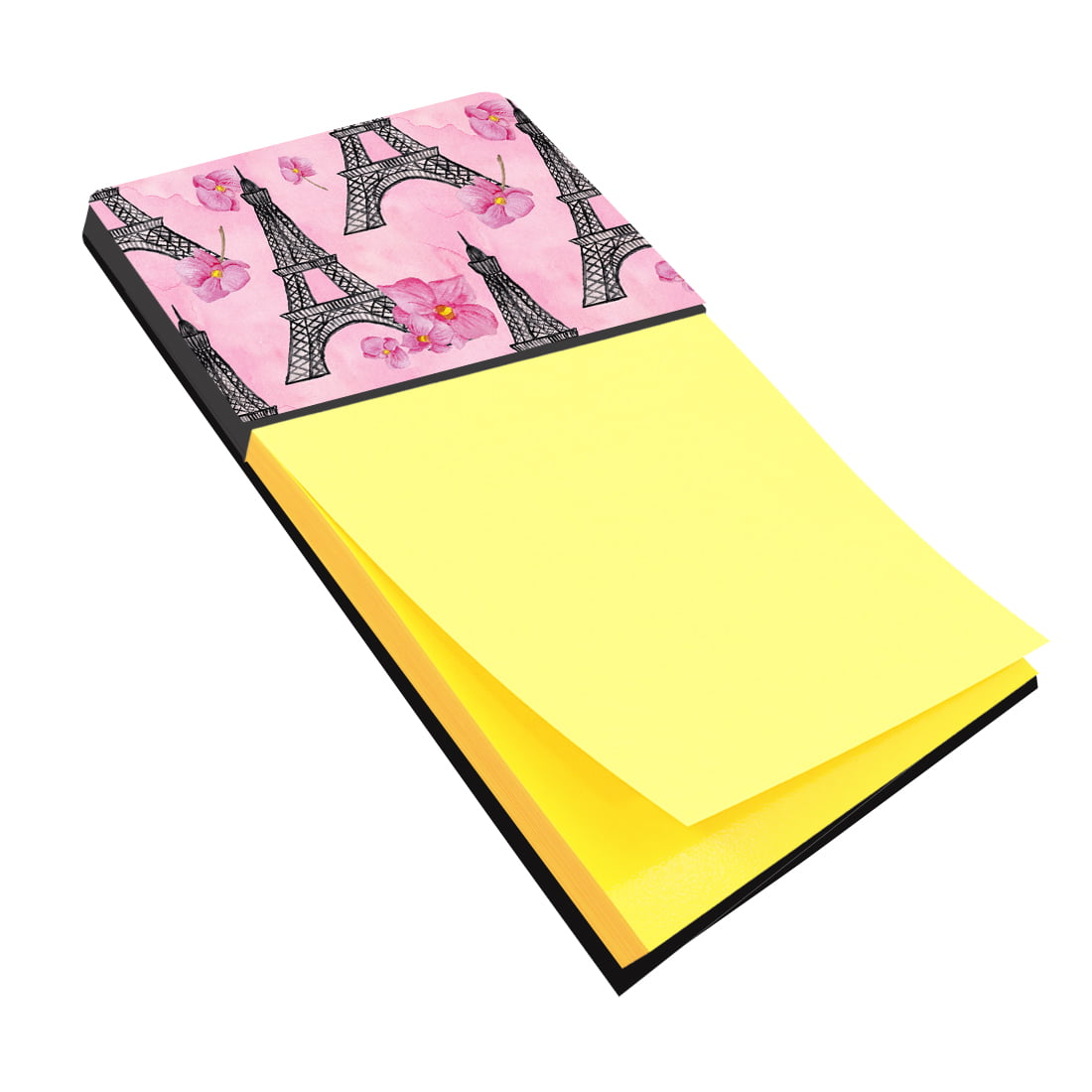BB7511SN Watercolor Pink Flowers & Eiffel Tower Sticky Note Holder