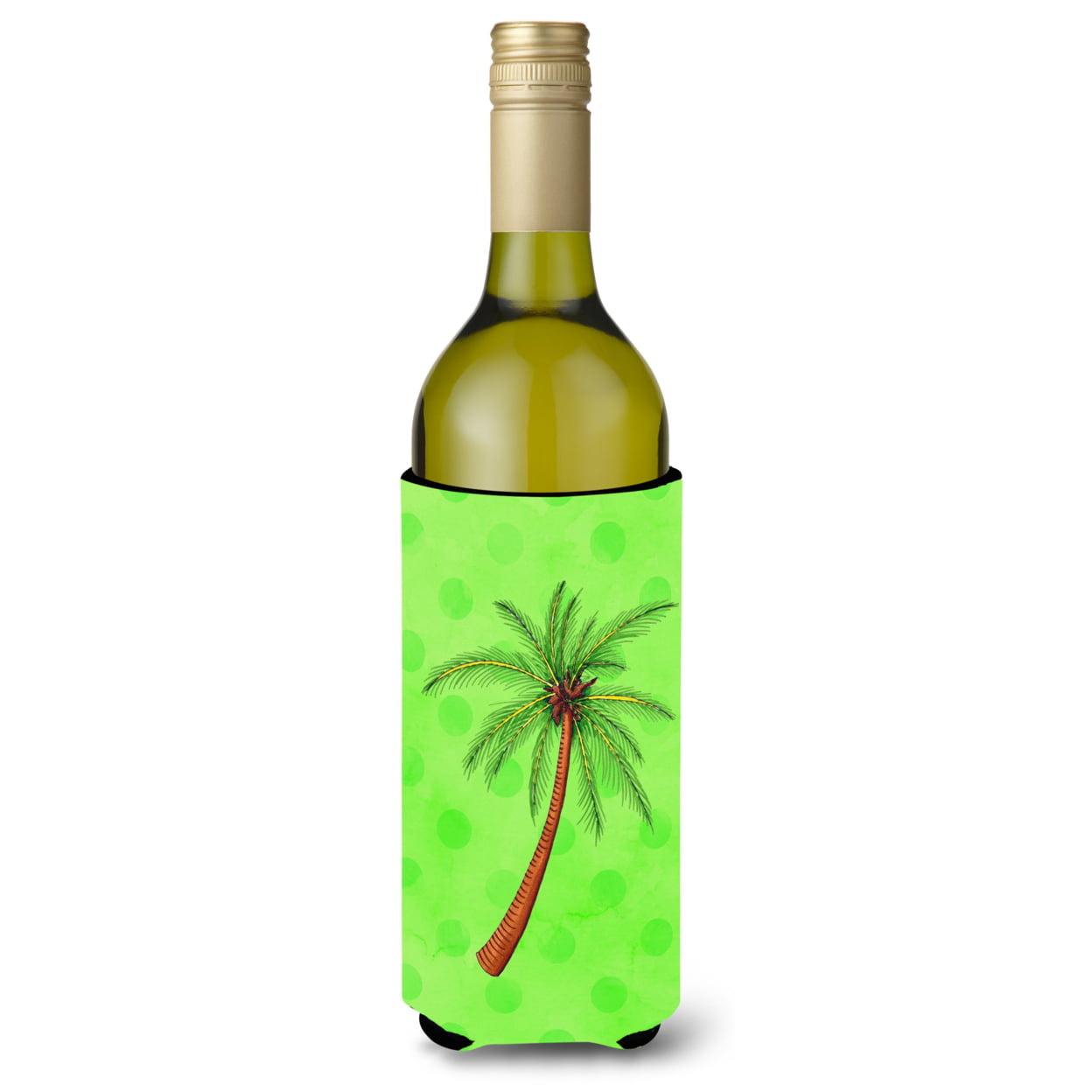 Palm Tree Green Polkadot Wine Bottle Beverge Insulator Hugger - Green