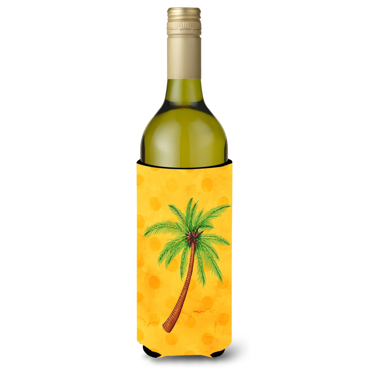 Palm Tree Yellow Polkadot Wine Bottle Beverge Insulator Hugger - Yellow
