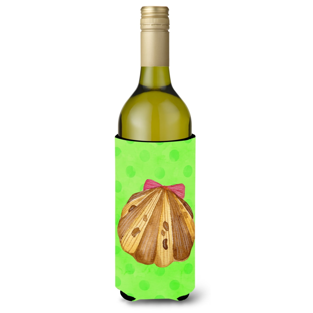 Sea Shell Green Polkadot Wine Bottle Beverge Insulator Hugger - Green