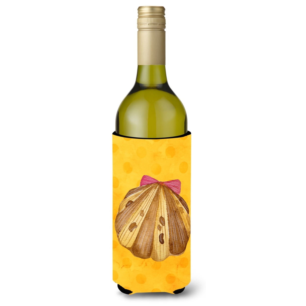 Sea Shell Yellow Polkadot Wine Bottle Beverge Insulator Hugger - Yellow