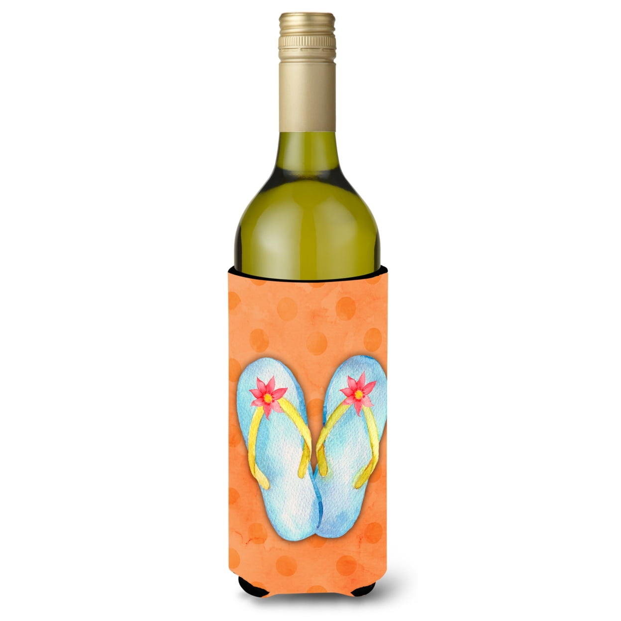Flip Flops Orange Polkadot Wine Bottle Beverge Insulator Hugger - Orange