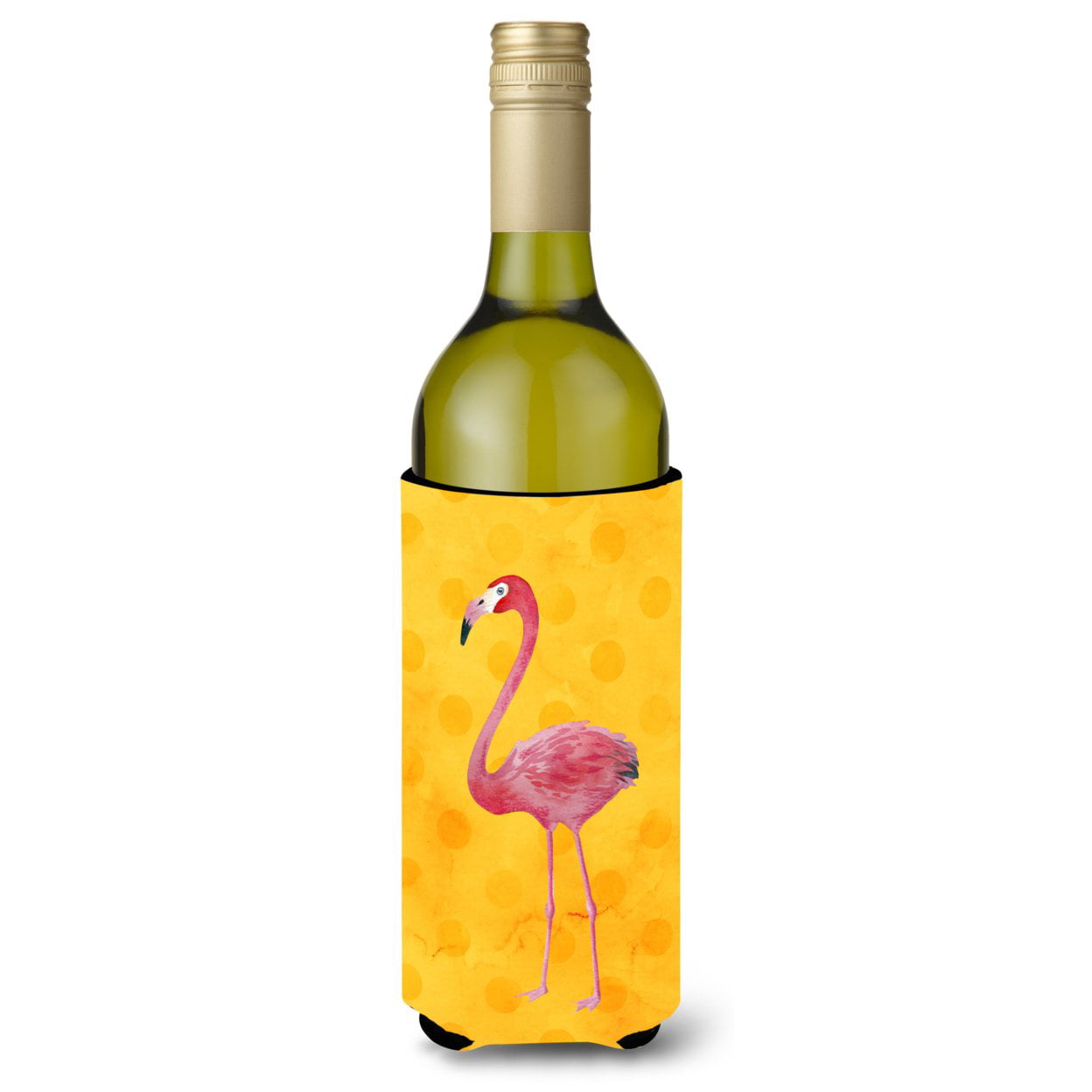 Flamingo Yellow Polkadot Wine Bottle Beverge Insulator Hugger - Yellow
