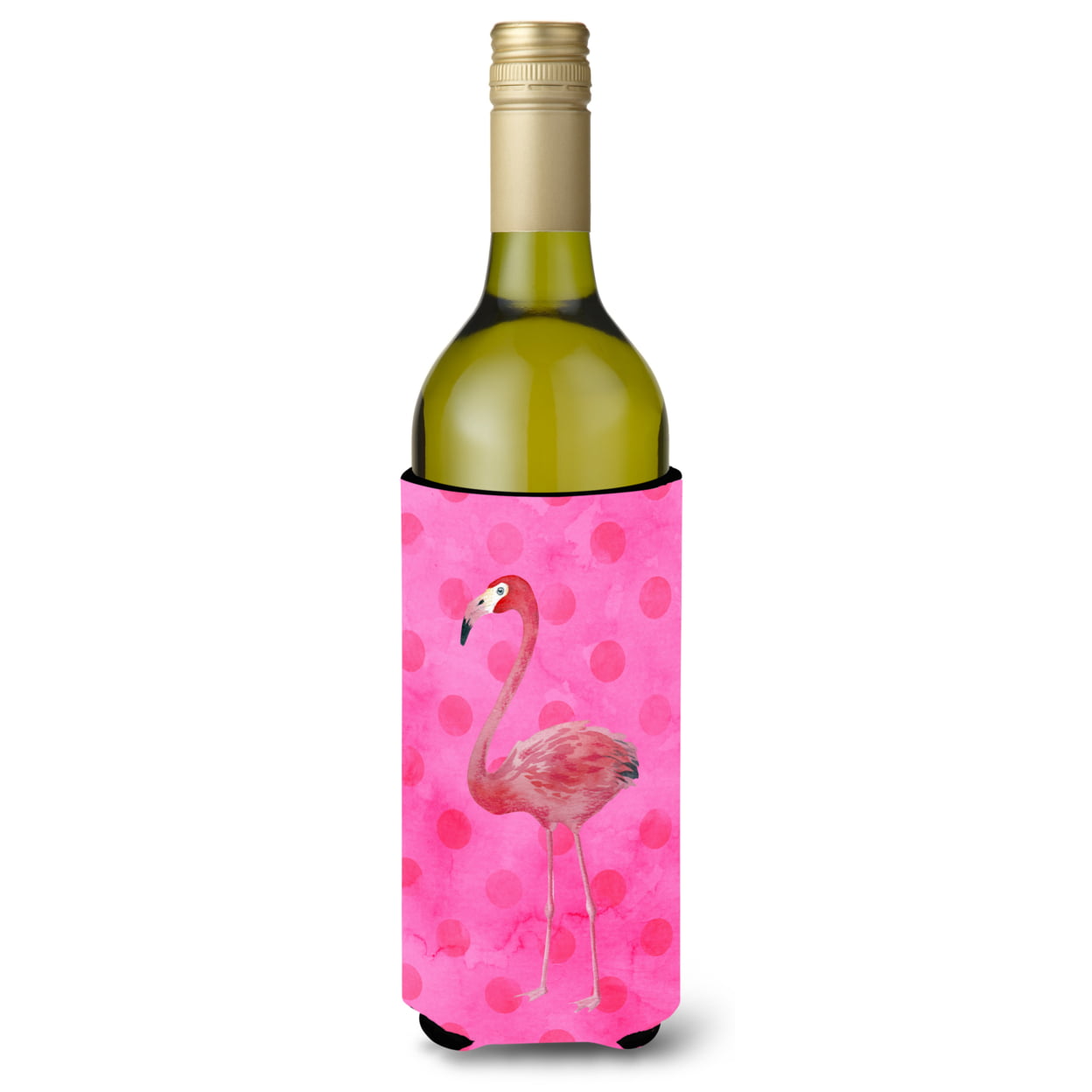 Flamingo Pink Polkadot Wine Bottle Beverge Insulator Hugger