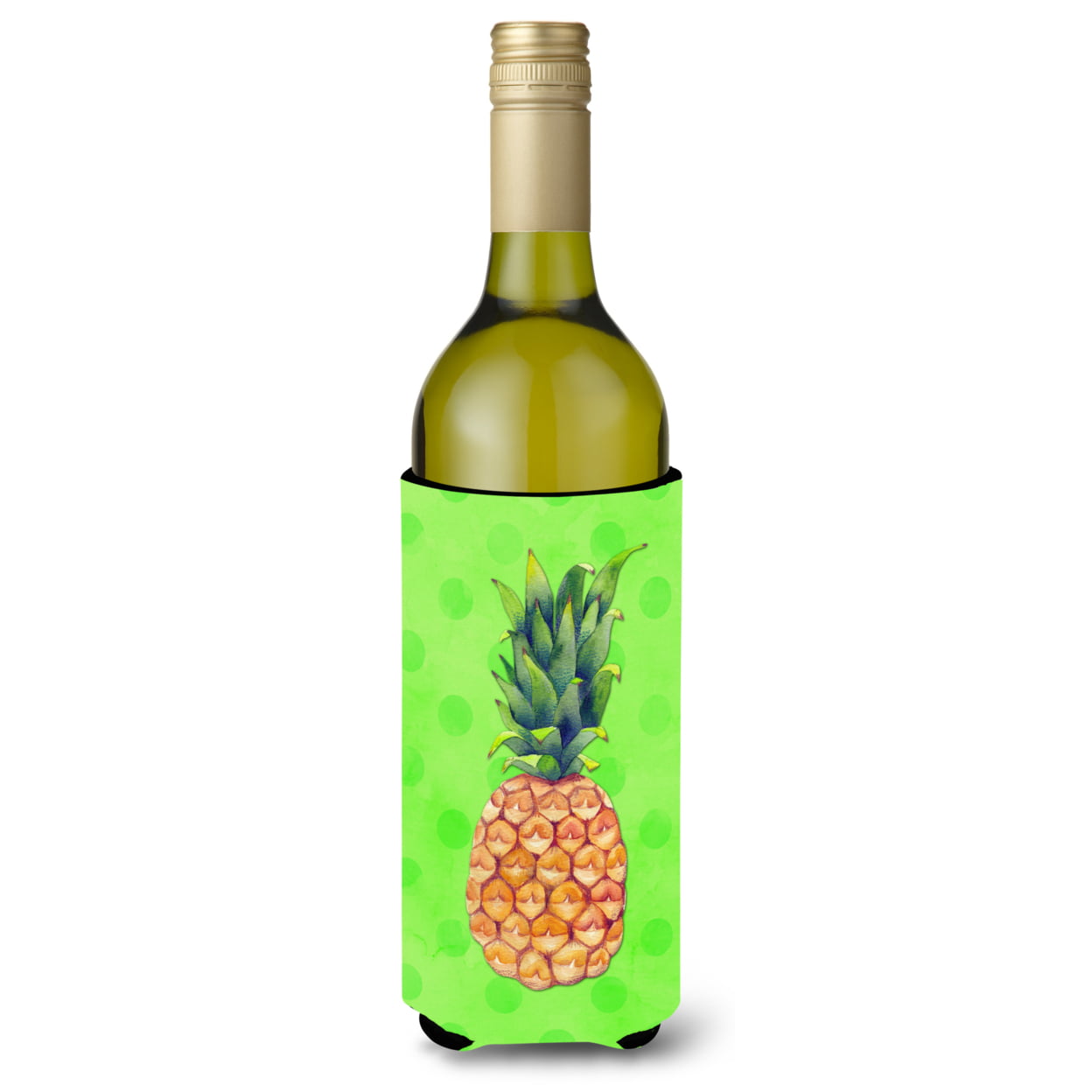 Pineapple Green Polkadot Wine Bottle Beverge Insulator Hugger - Green