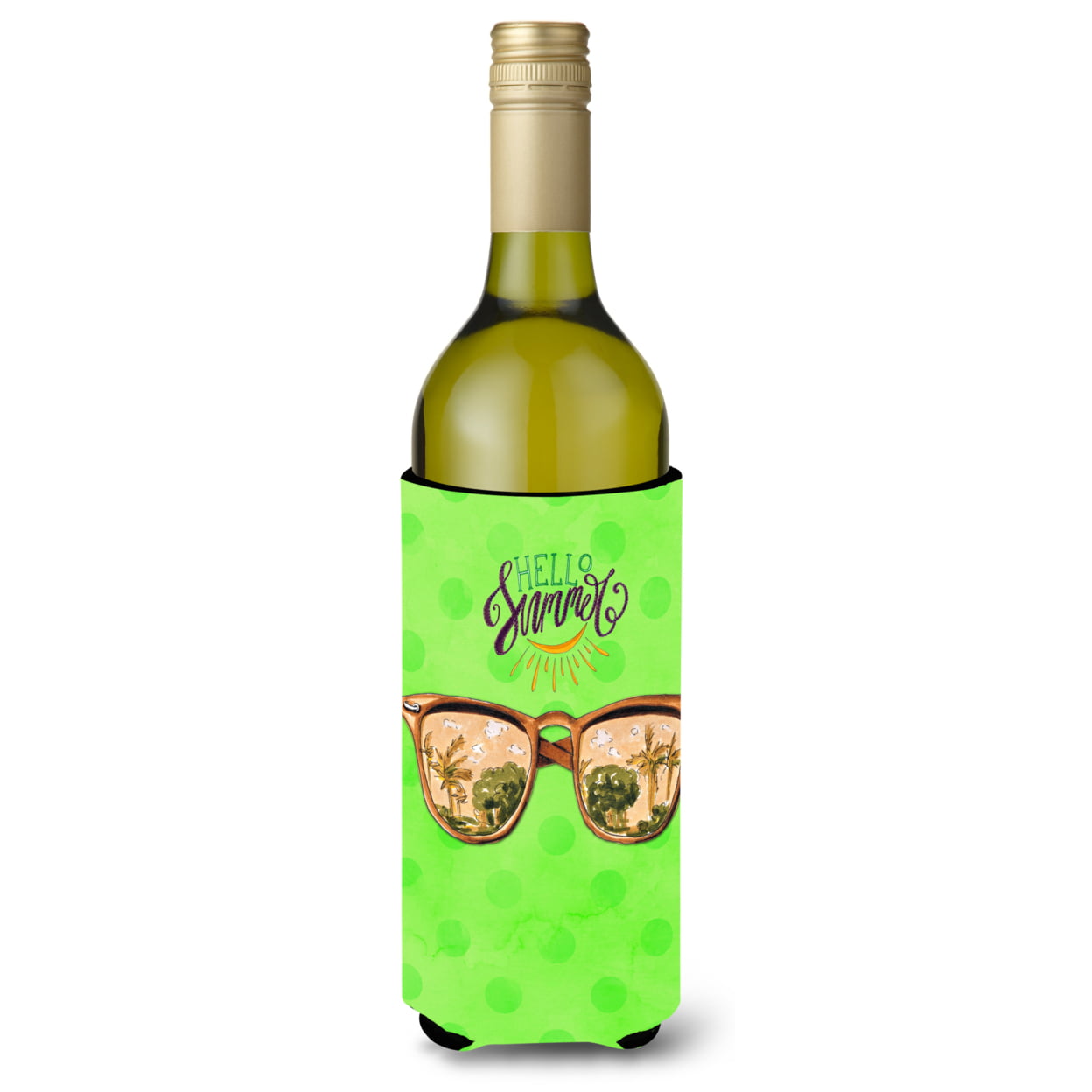 Beach Sunglasses Green Polkadot Wine Bottle Beverge Insulator Hugger - Green