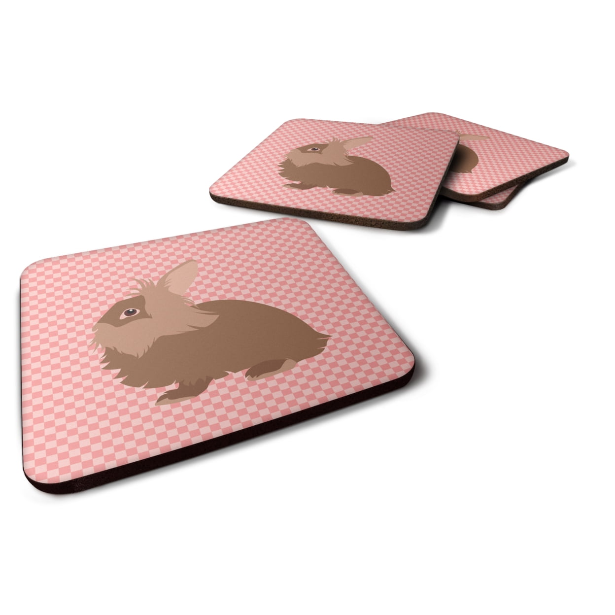 Lionhead Rabbit Pink Check Foam Coaster, Set of 4
