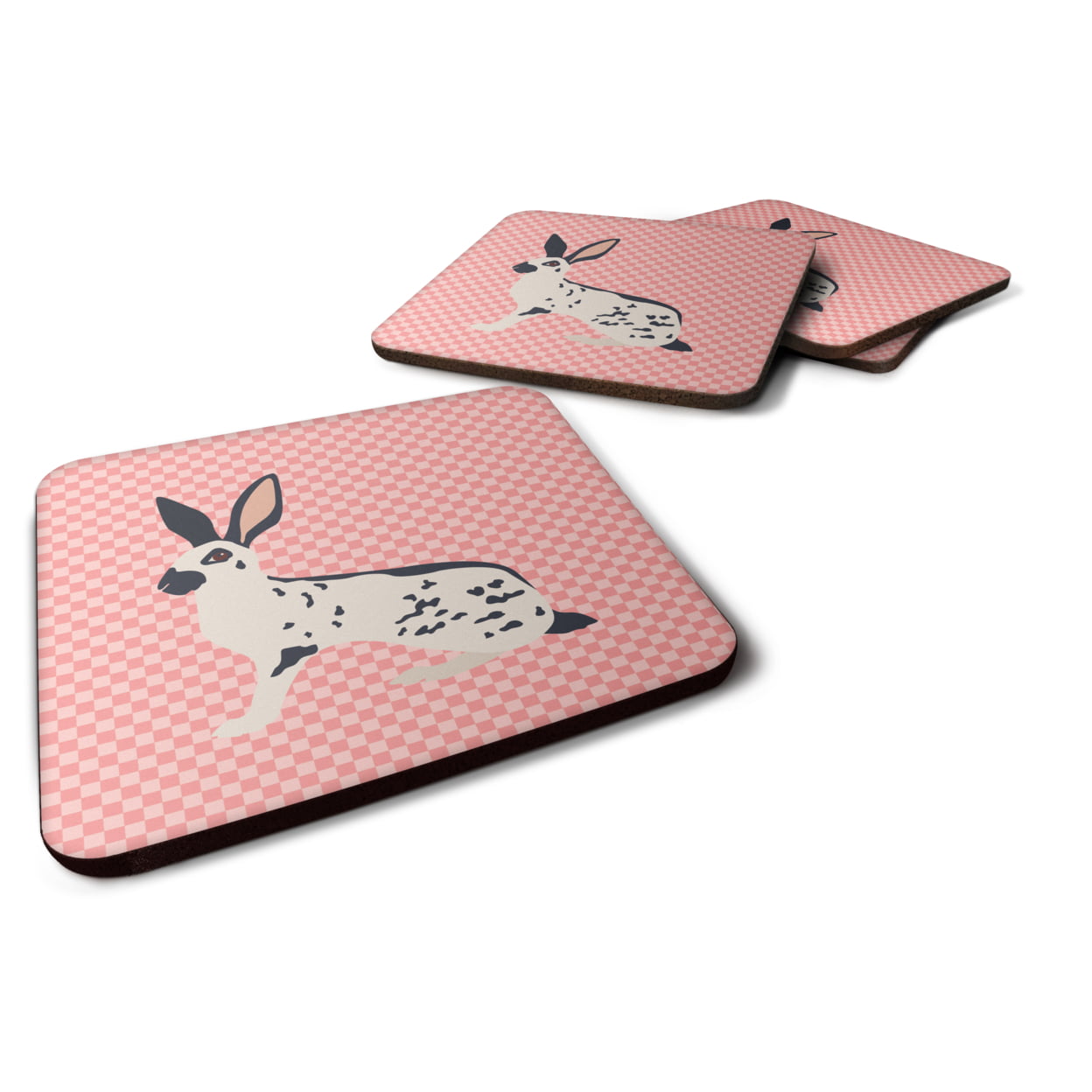 BB7961FC English Spot Rabbit Pink Check Foam Coaster, Set of 4