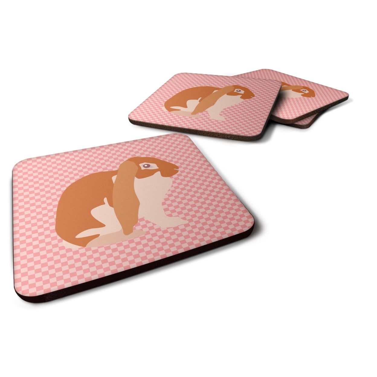 English Lop Rabbit Pink Check Foam Coaster