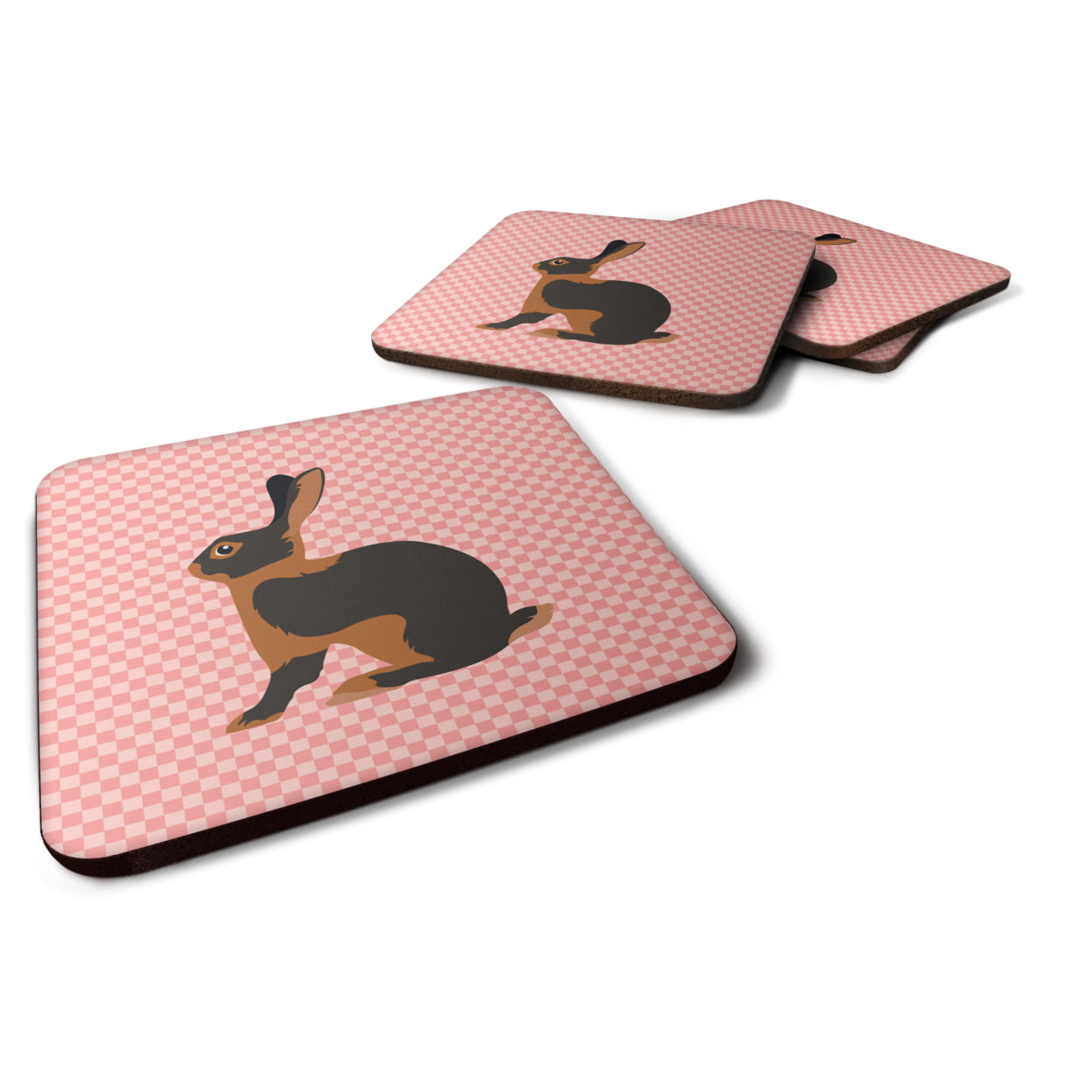 Tan Rabbit Pink Check Foam Coaster, Set of 4