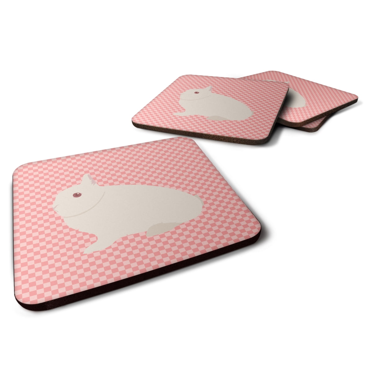 Hermelin Rabbit Pink Check Foam Coaster, Set of 4