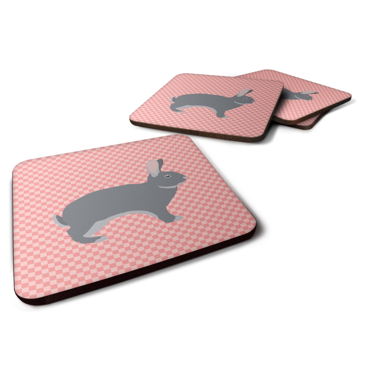 Giant Chinchilla Rabbit Pink Check Foam Coaster, Set of 4