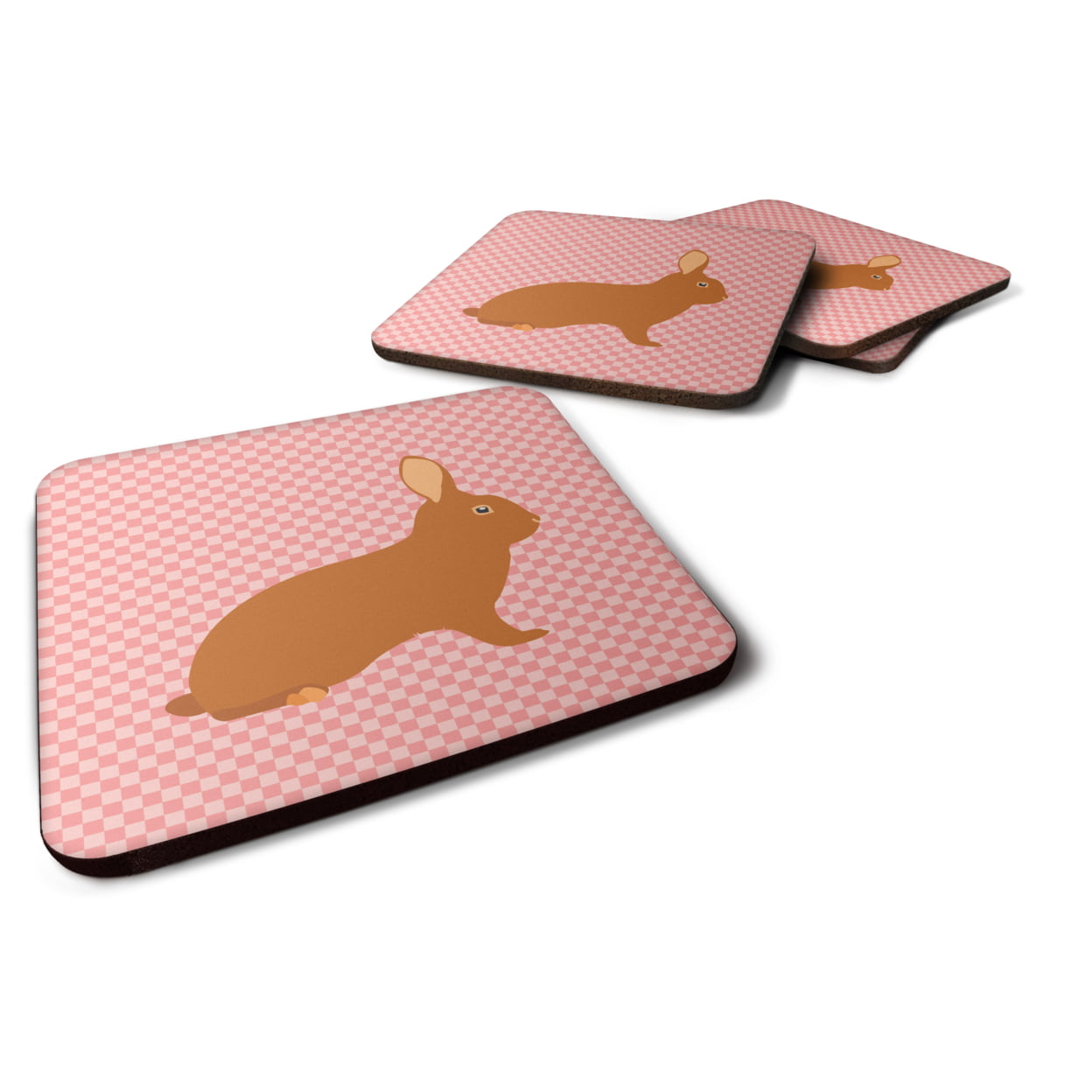 Rex Rabbit Pink Check Foam Coaster, Set of 4