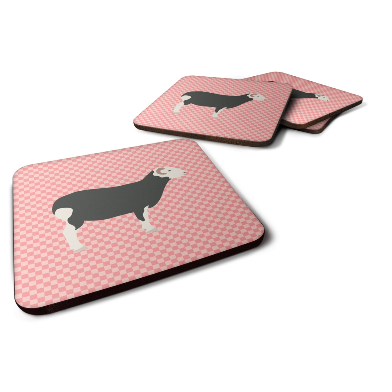 BB7970FC Herwick Sheep Pink Check Foam Coaster, Set of 4