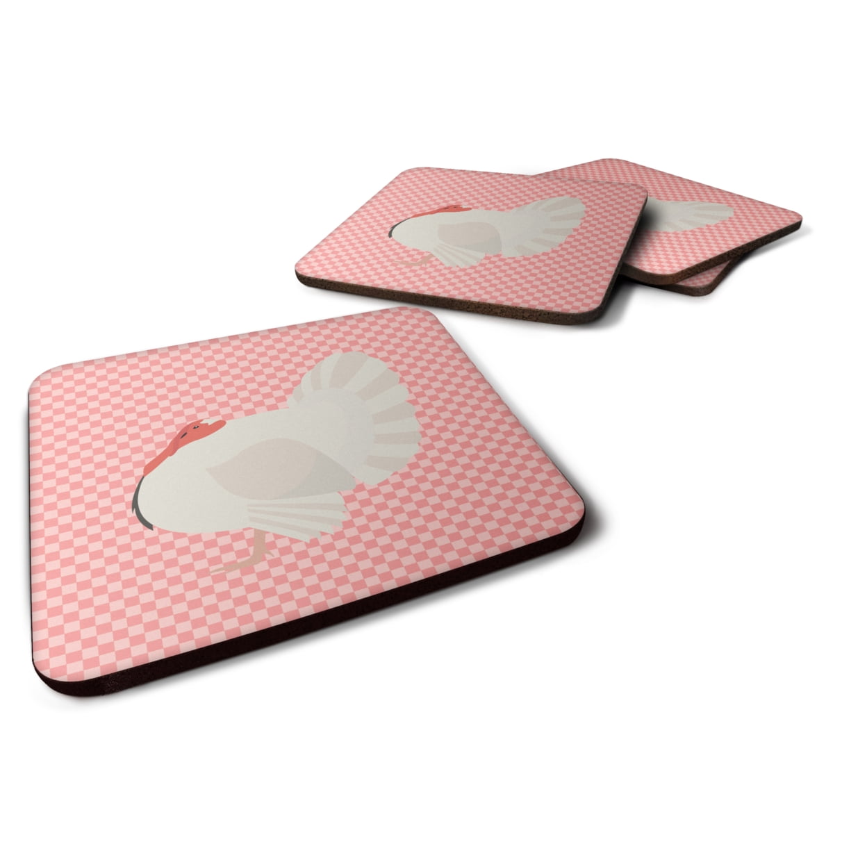 White Holland Turkey Pink Check Foam Coaster, Set of 4