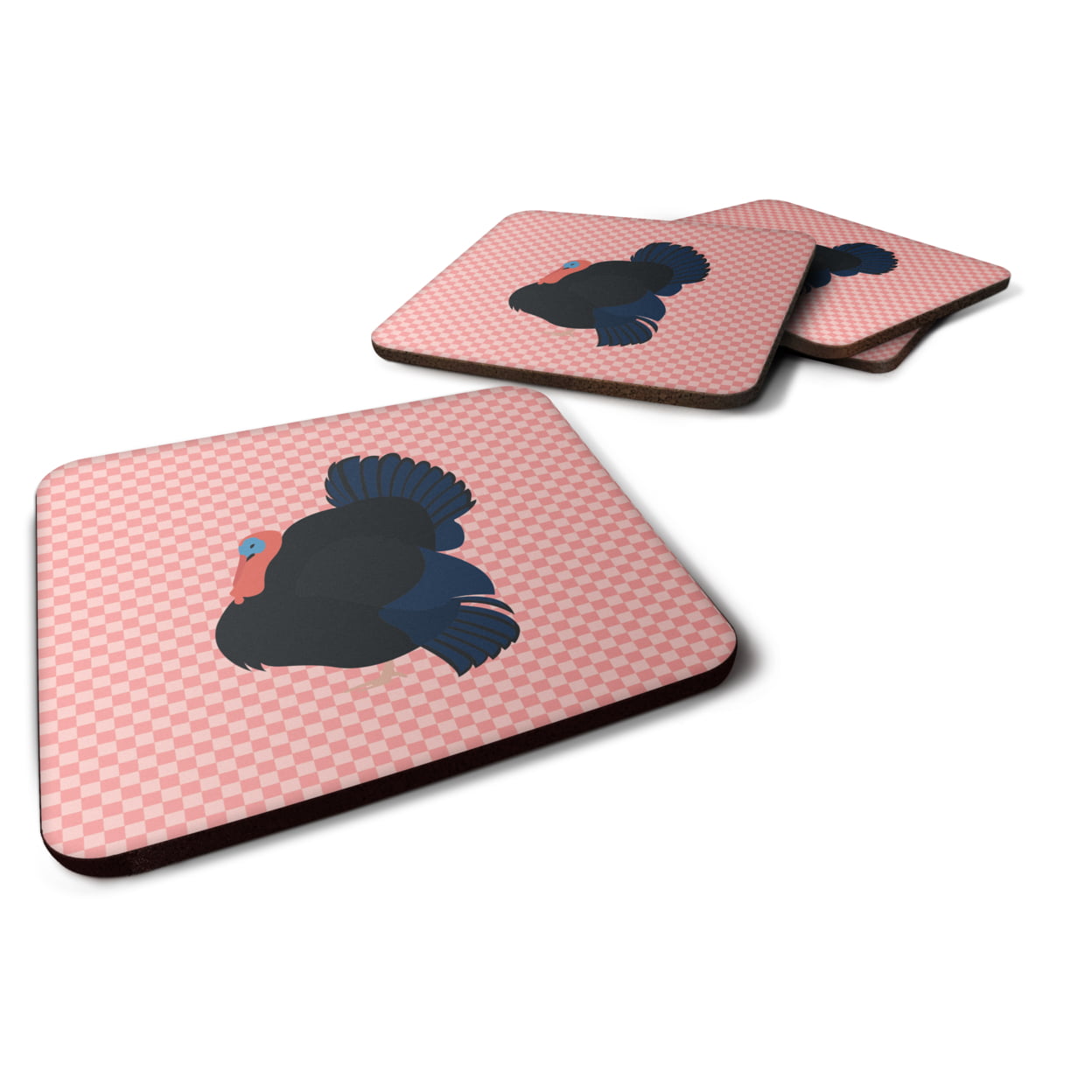 Norfolk Black Turkey Pink Check Foam Coaster - Pink