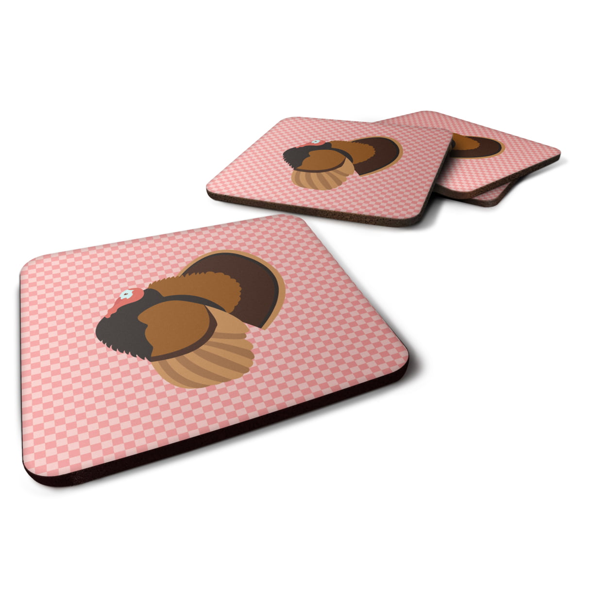 Bronze Turkey Pink Check Foam Coaster - Pink