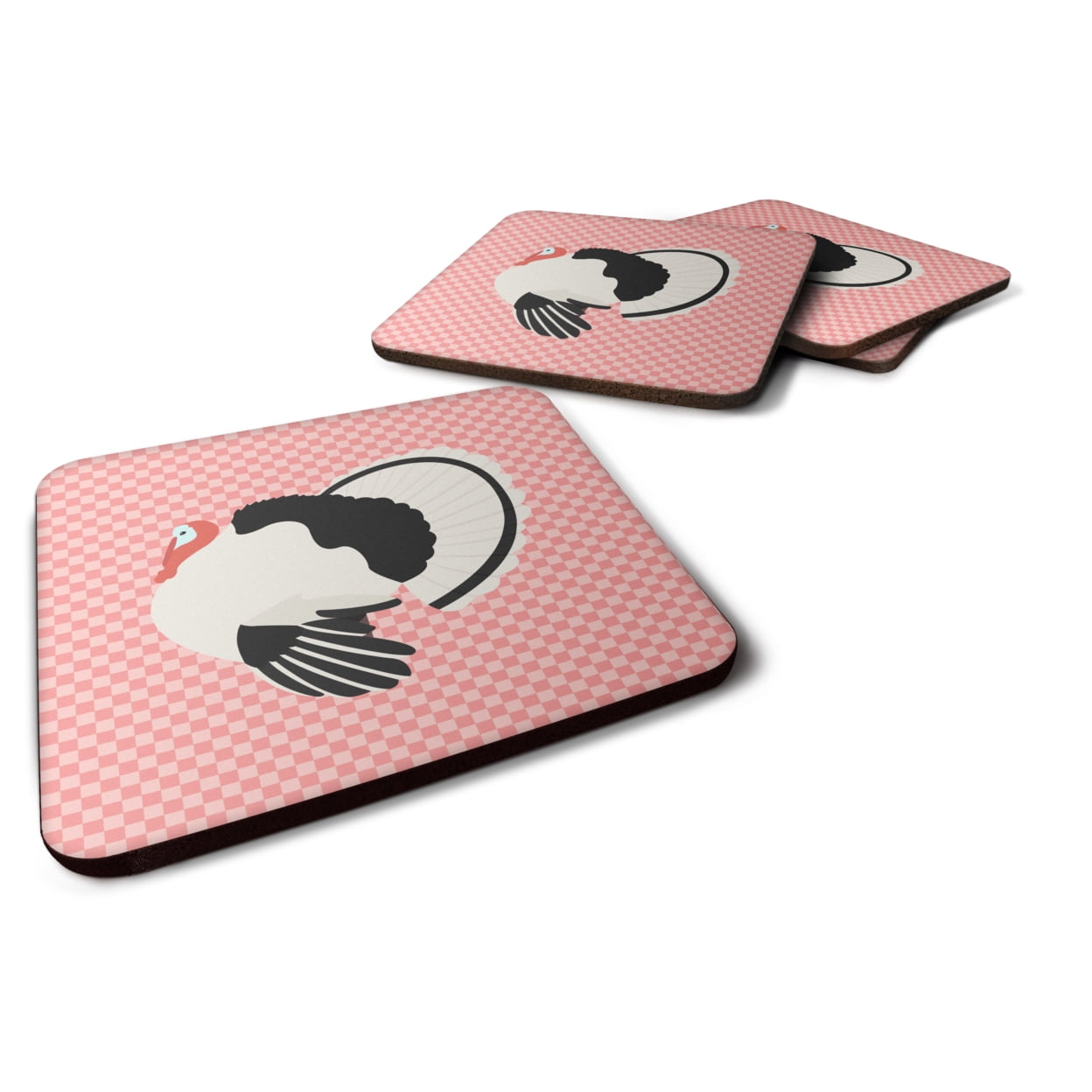 BB7988FC Royal Palm Turkey Pink Check Foam Coaster, Set of 4