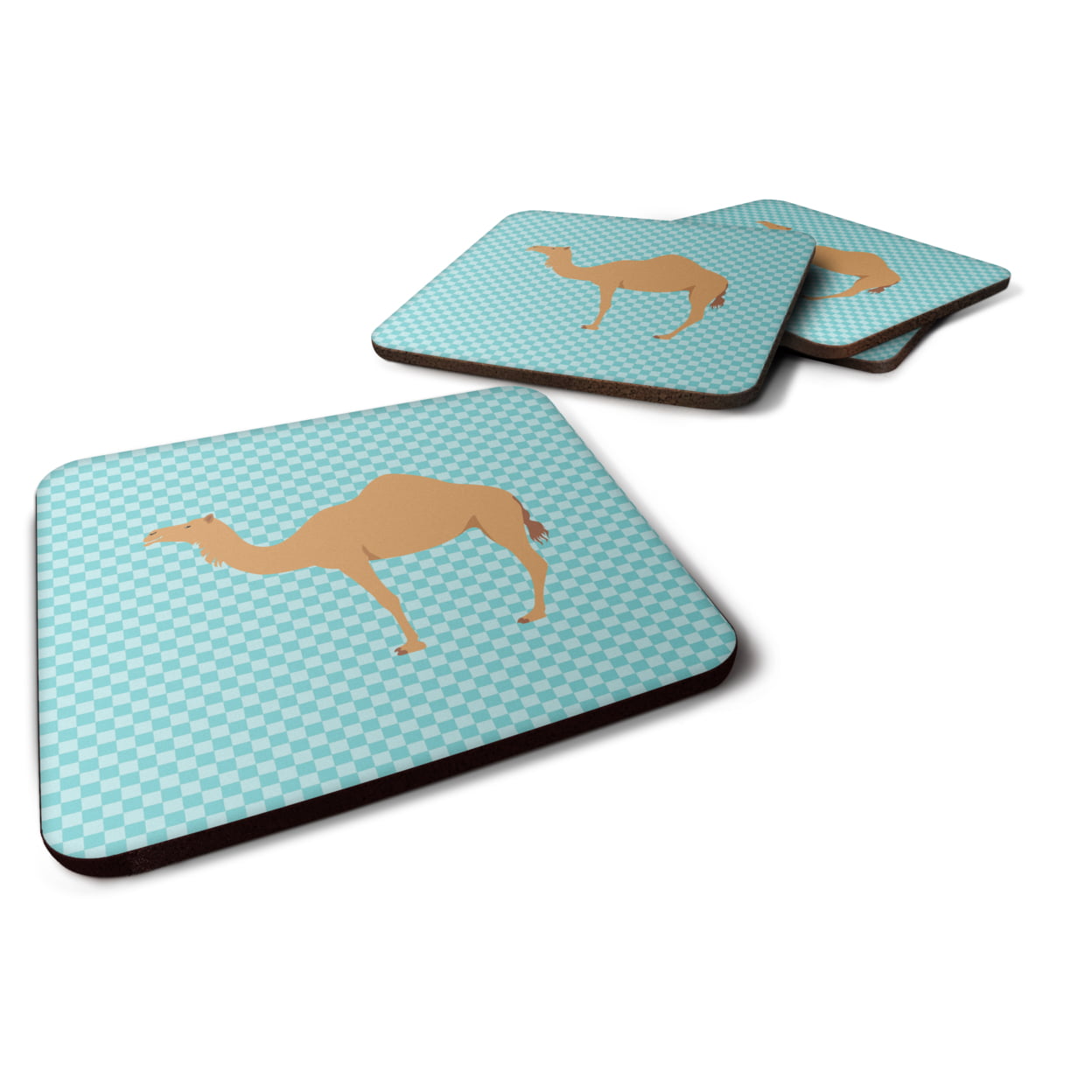 Arabian Camel Dromedary Blue Check Foam Coaster