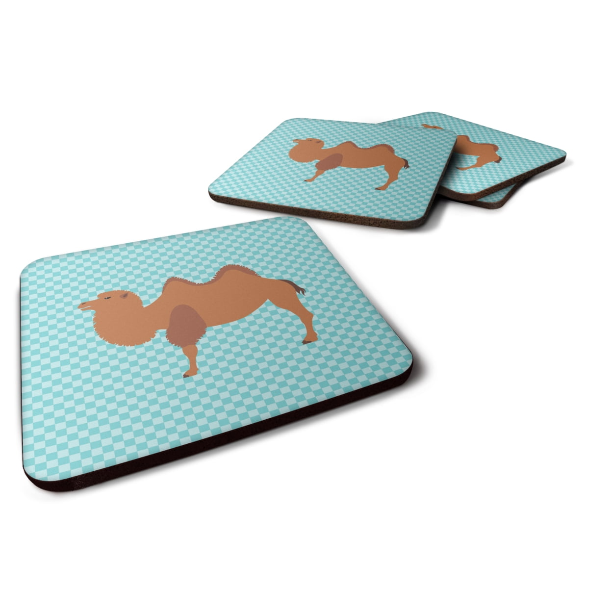 Bactrian Camel Blue Check Foam Coaster - Set of 4