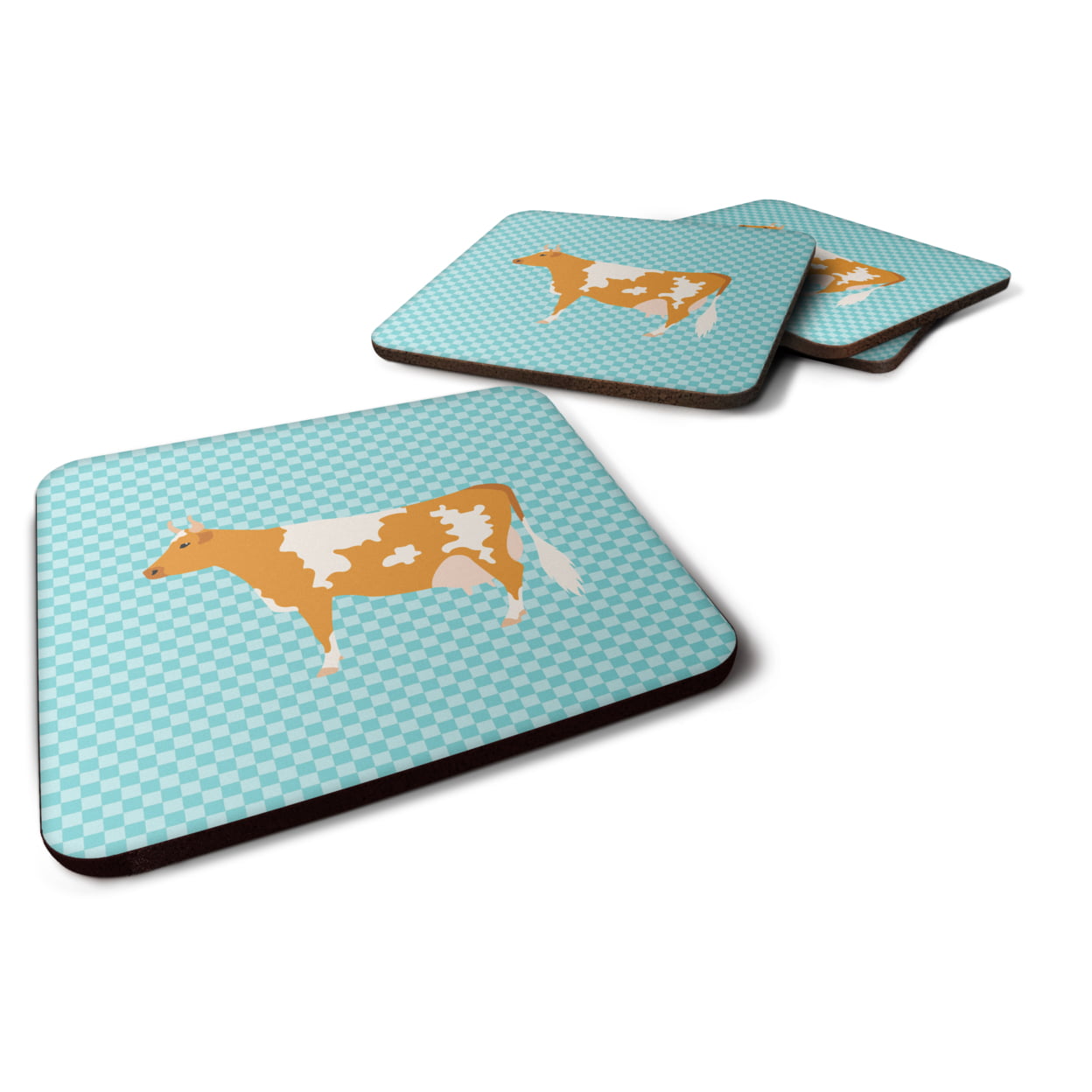 Guernsey Cow Blue Check Foam Coaster, Set of 4