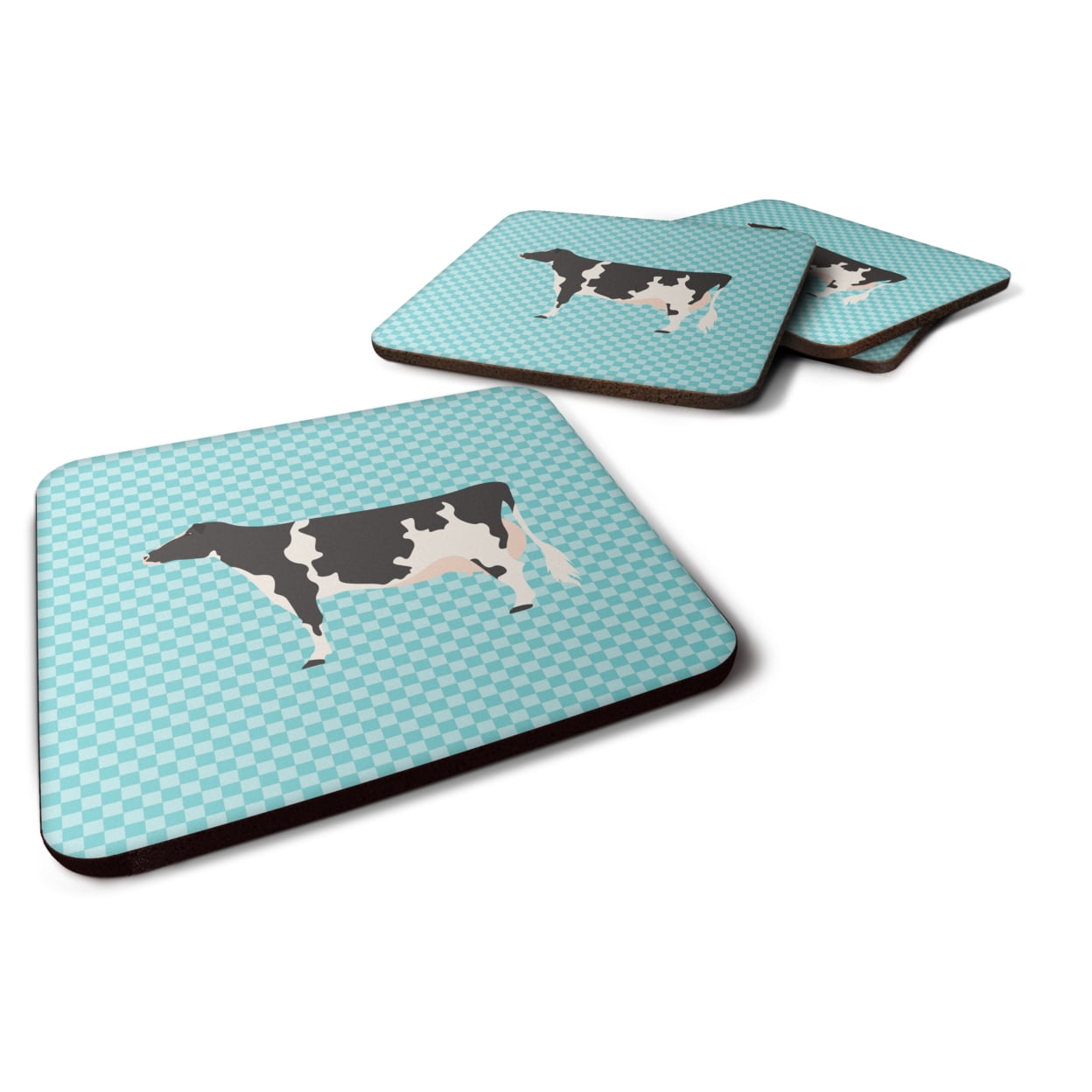 Holstein Cow Blue Check Foam Coaster, Set of 4