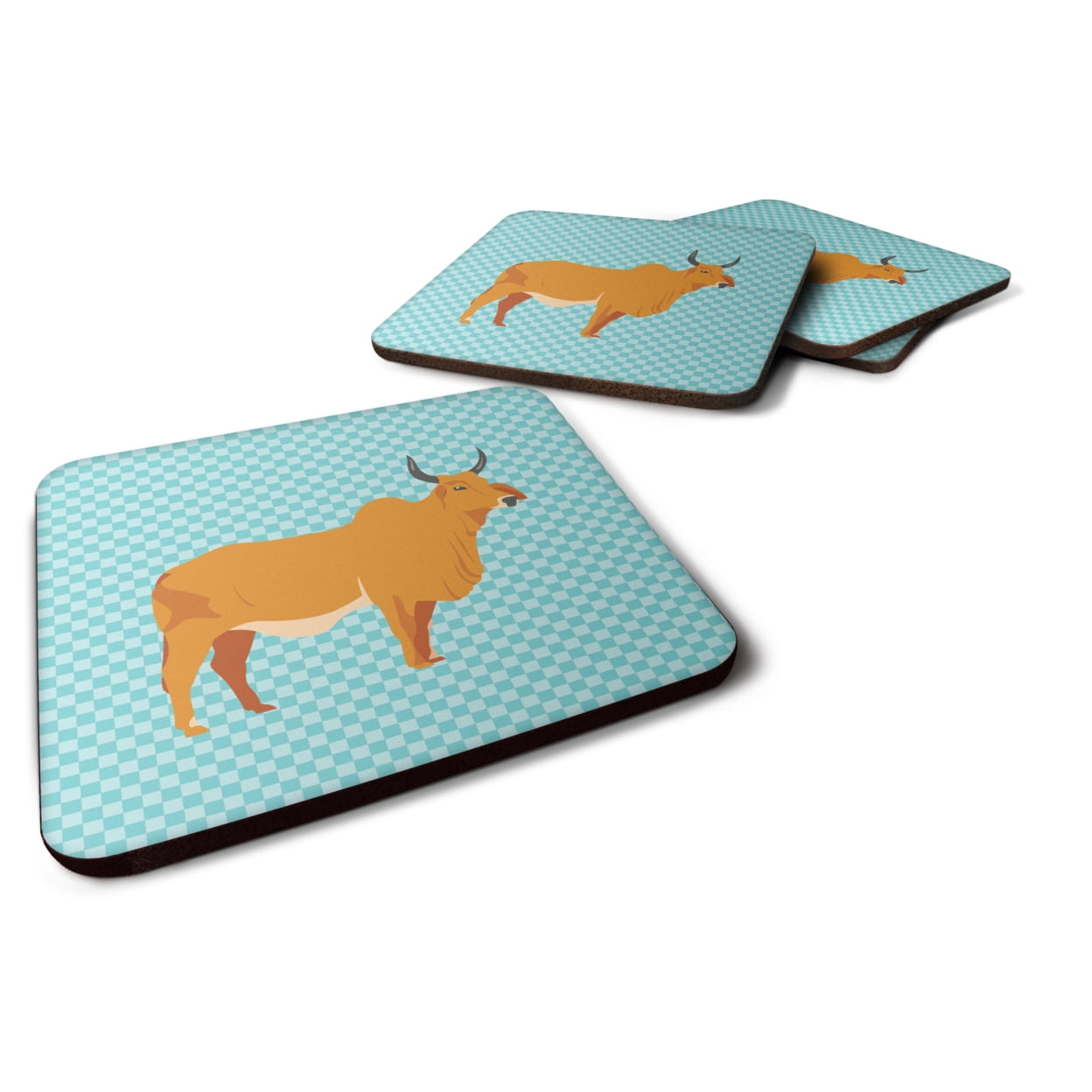 Zebu Indicine Cow Blue Check Foam Coaster