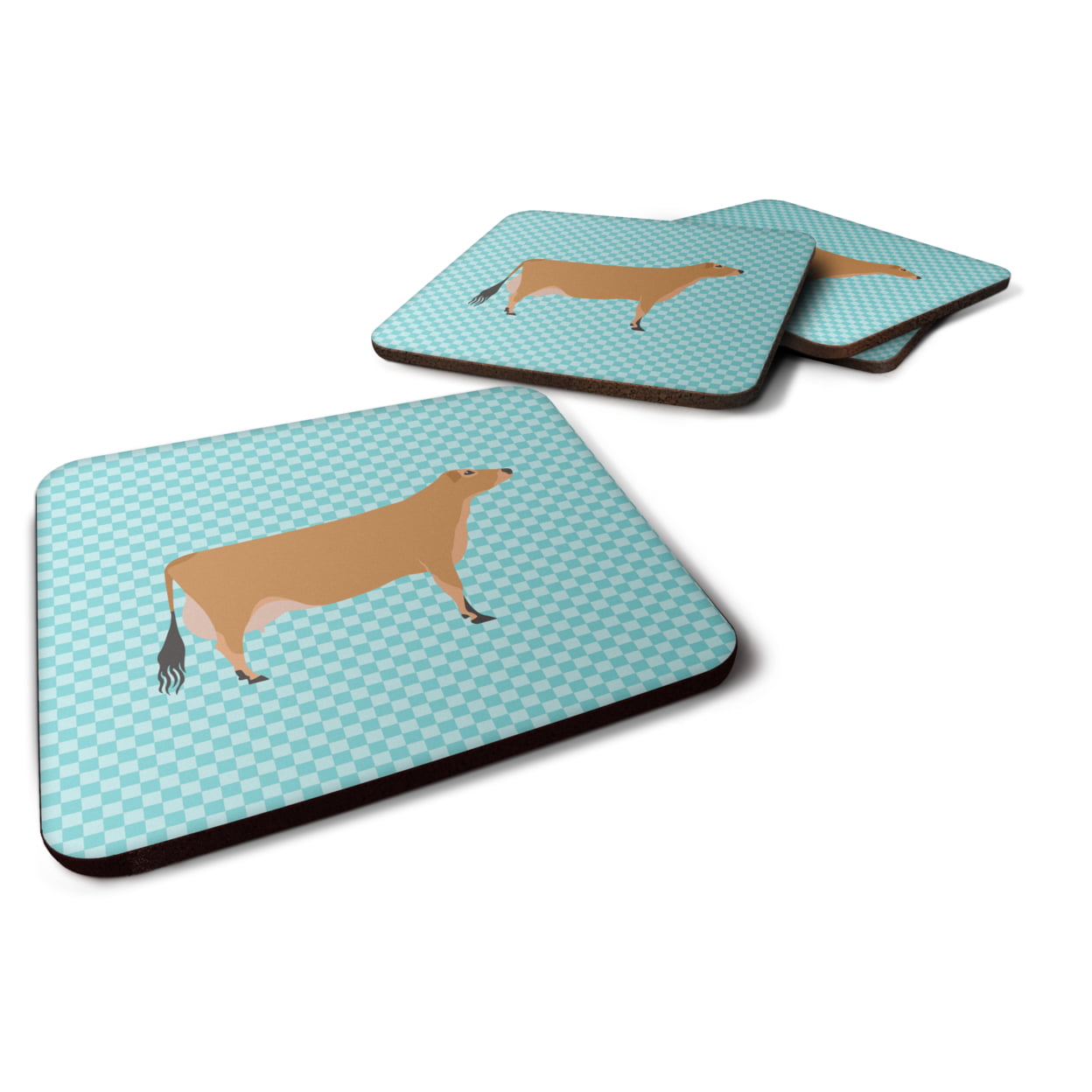 Jersey Cow Blue Check Foam Coaster, Set of 4
