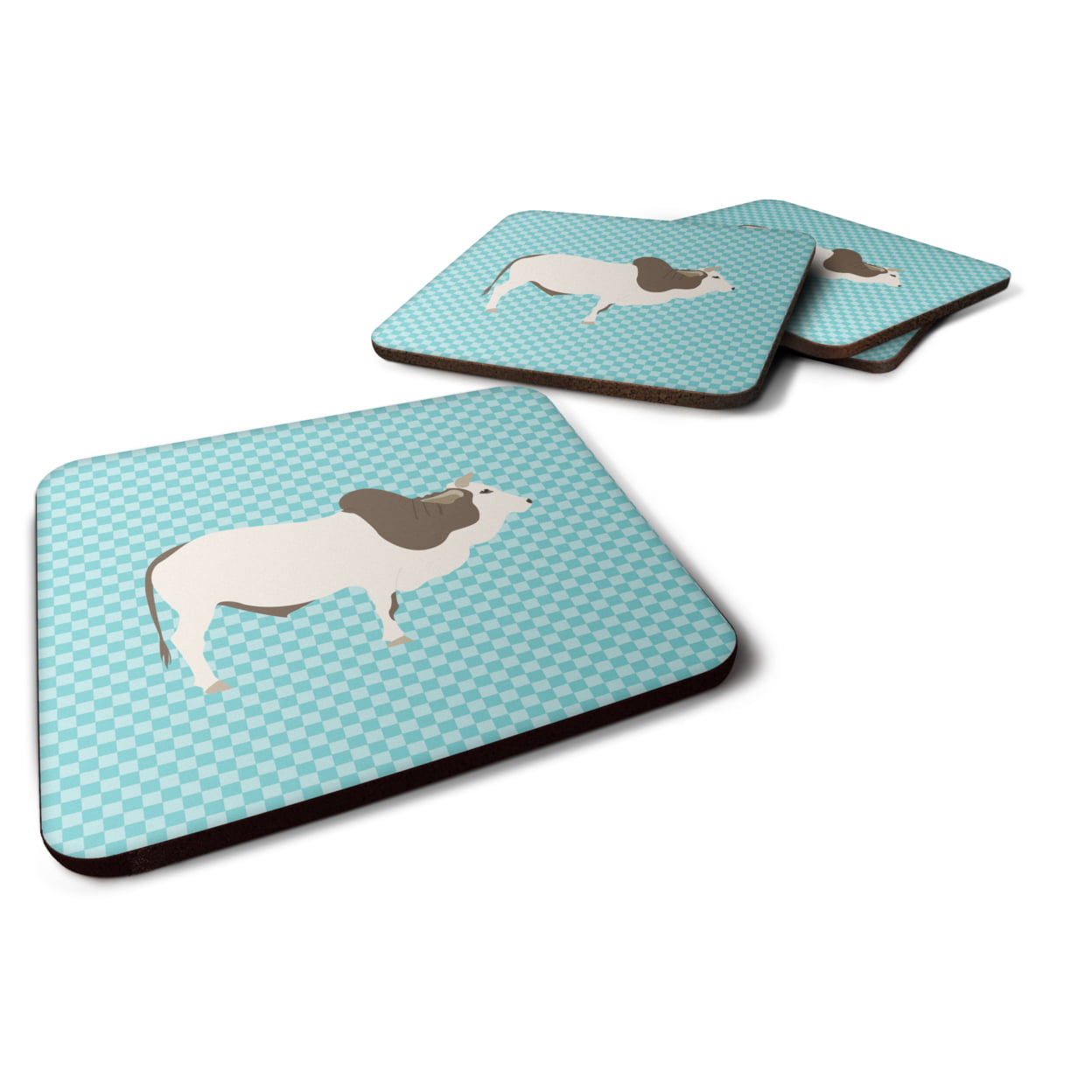 Malvi Cow Blue Check Foam Coaster - Set of 4