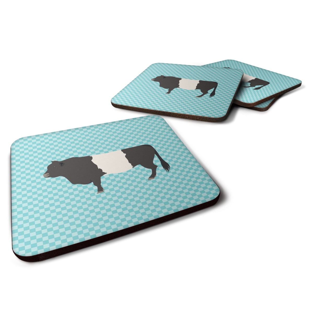 Belted Galloway Cow Blue Check Foam Coaster, Set of 4