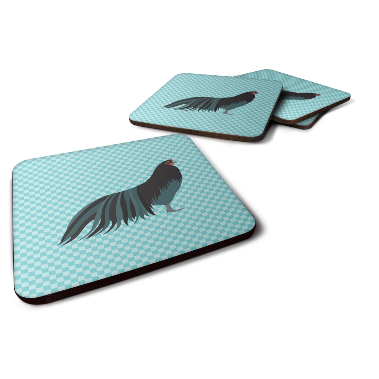 Sumatra Chicken Blue Check Foam Coaster, Set of 4