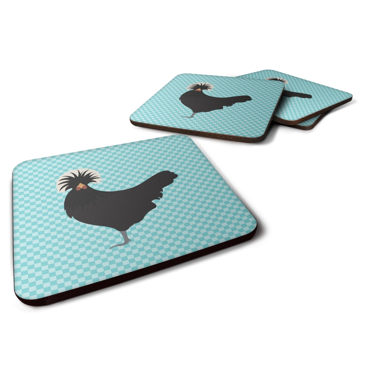 Polish Poland Chicken Blue Check Foam Coaster - Set of 4