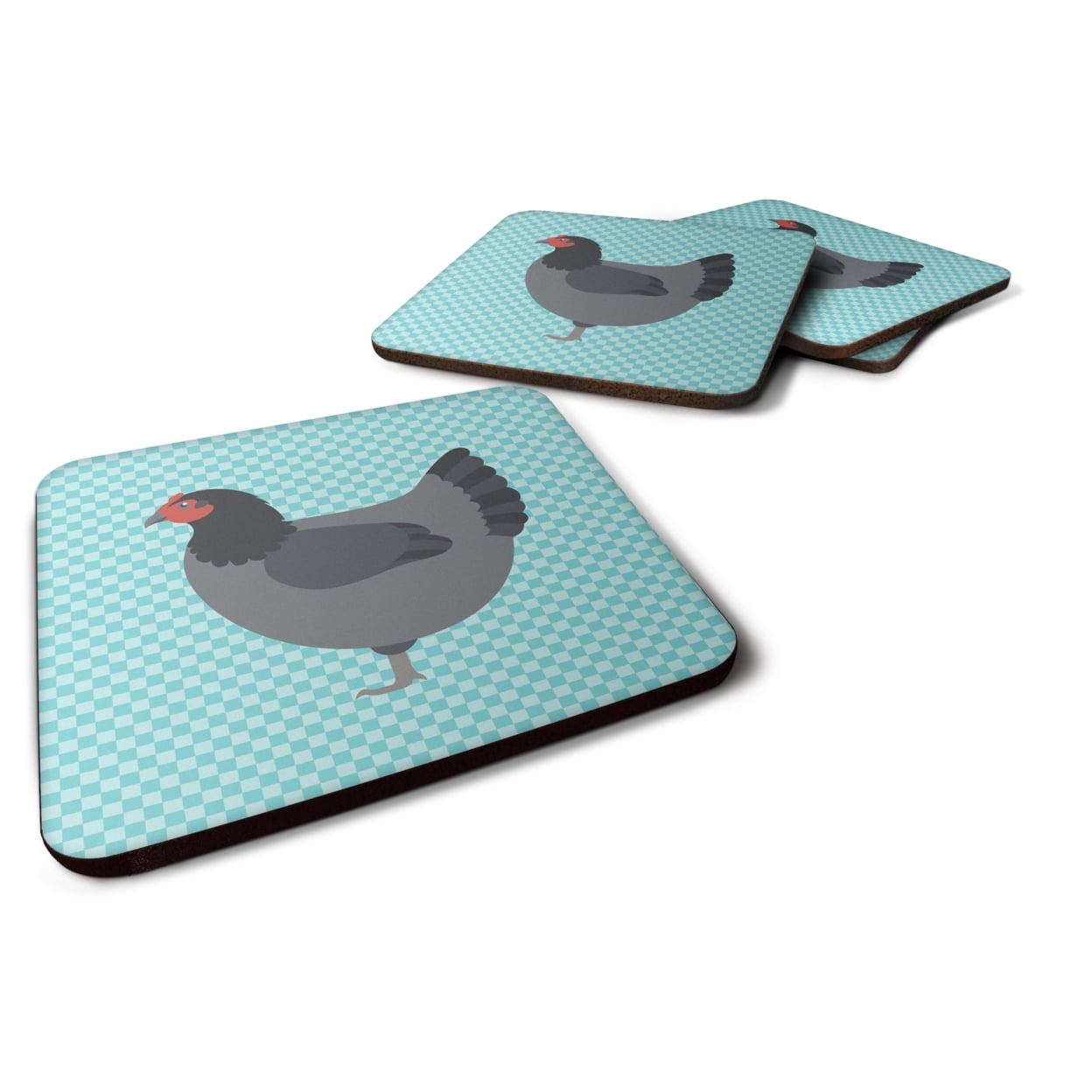 Jersey Giant Chicken Blue Check Foam Coaster - Set of 4