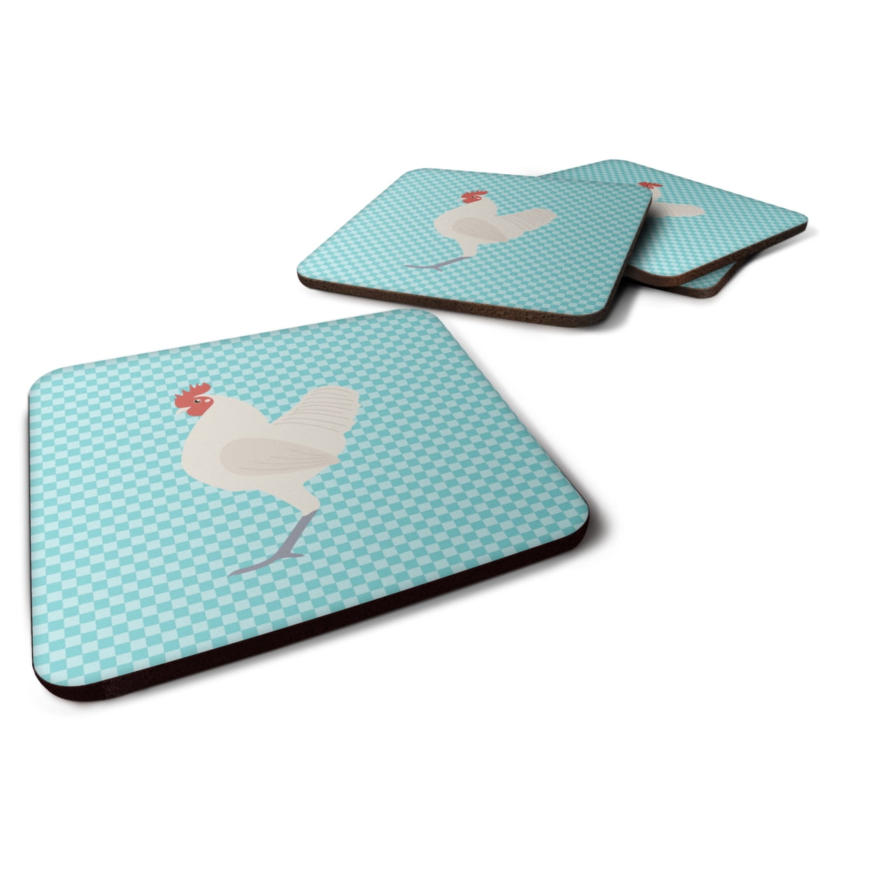 German Langshan Chicken Blue Check Foam Coaster, Set of 4