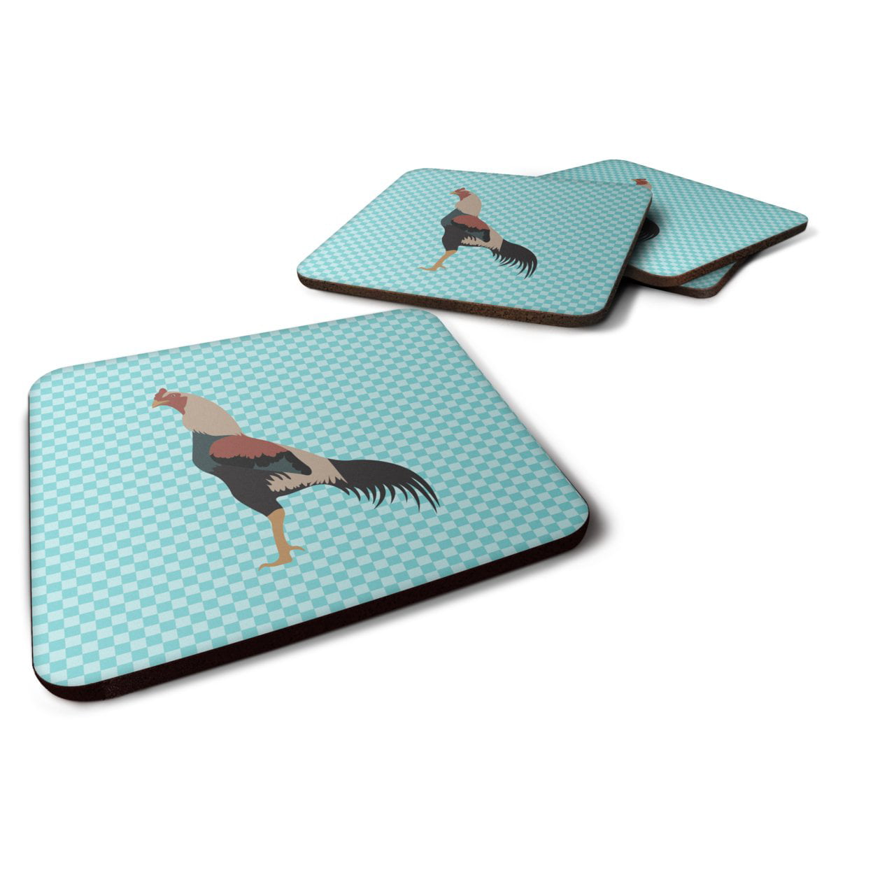 BB8012FC Kulang Chicken Blue Check Foam Coaster, Set of 4