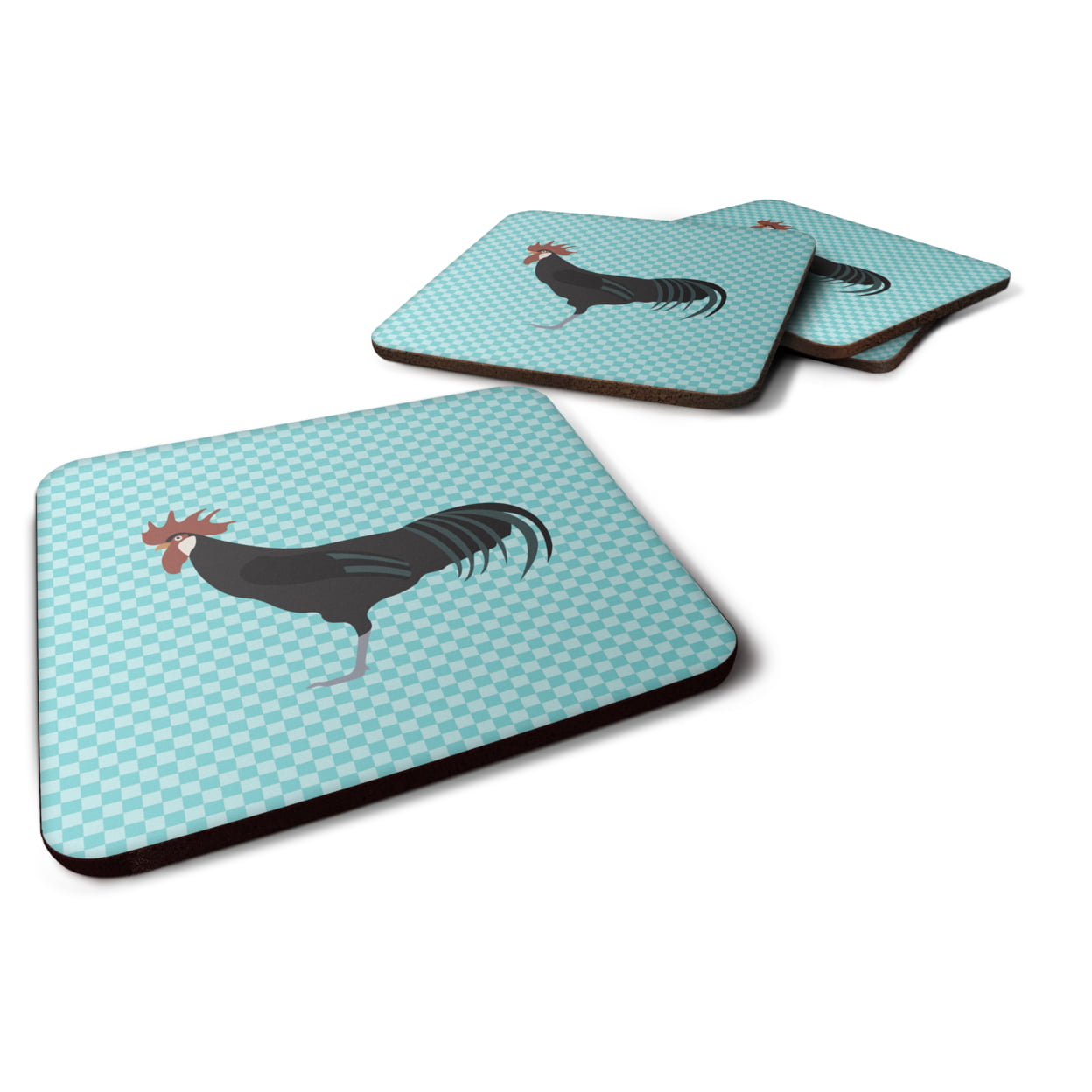 BB8015FC Minorca Ctalalan Chicken Blue Check Foam Coaster, Set of 4