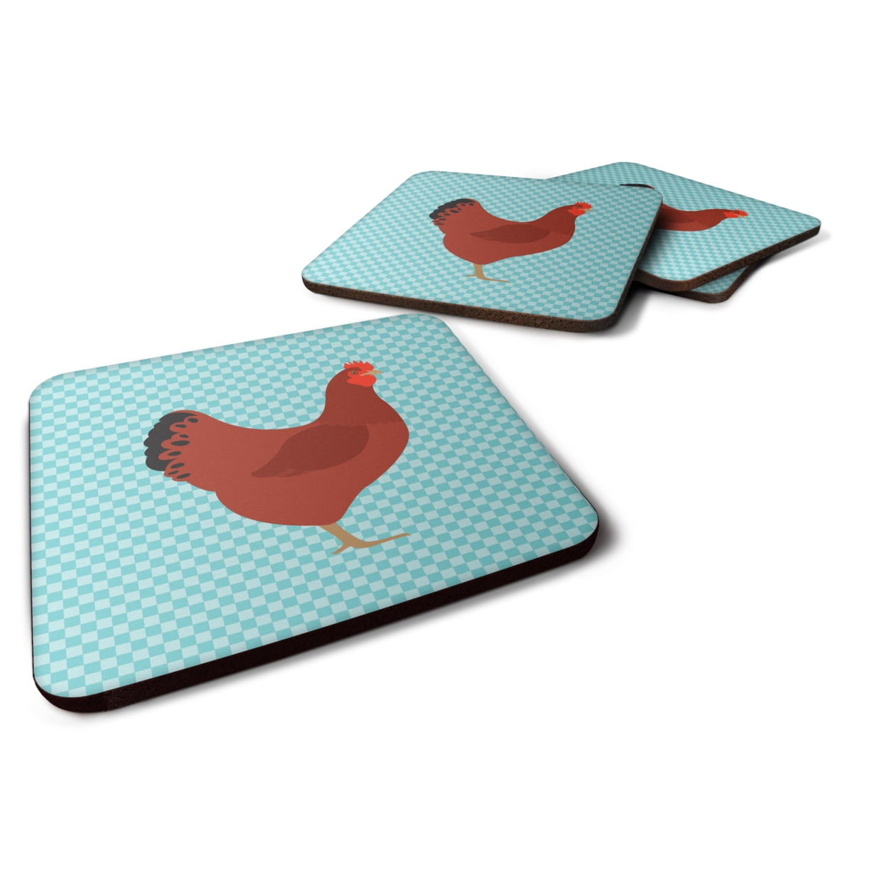 New Hampshire Red Chicken Blue Check Foam Coaster - Blue