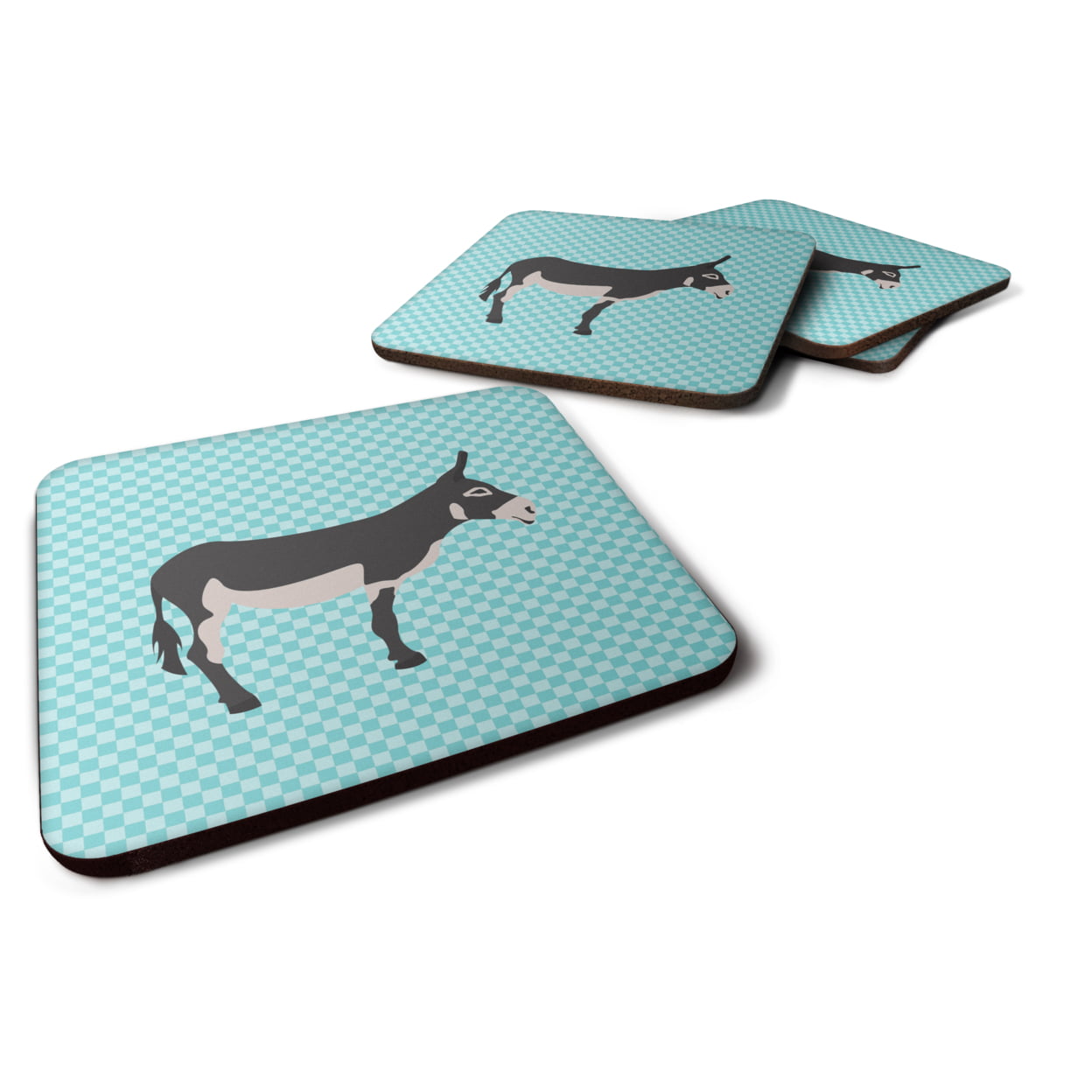 American Mammoth Jack Donkey Blue Check Foam Coaster, Set of 4