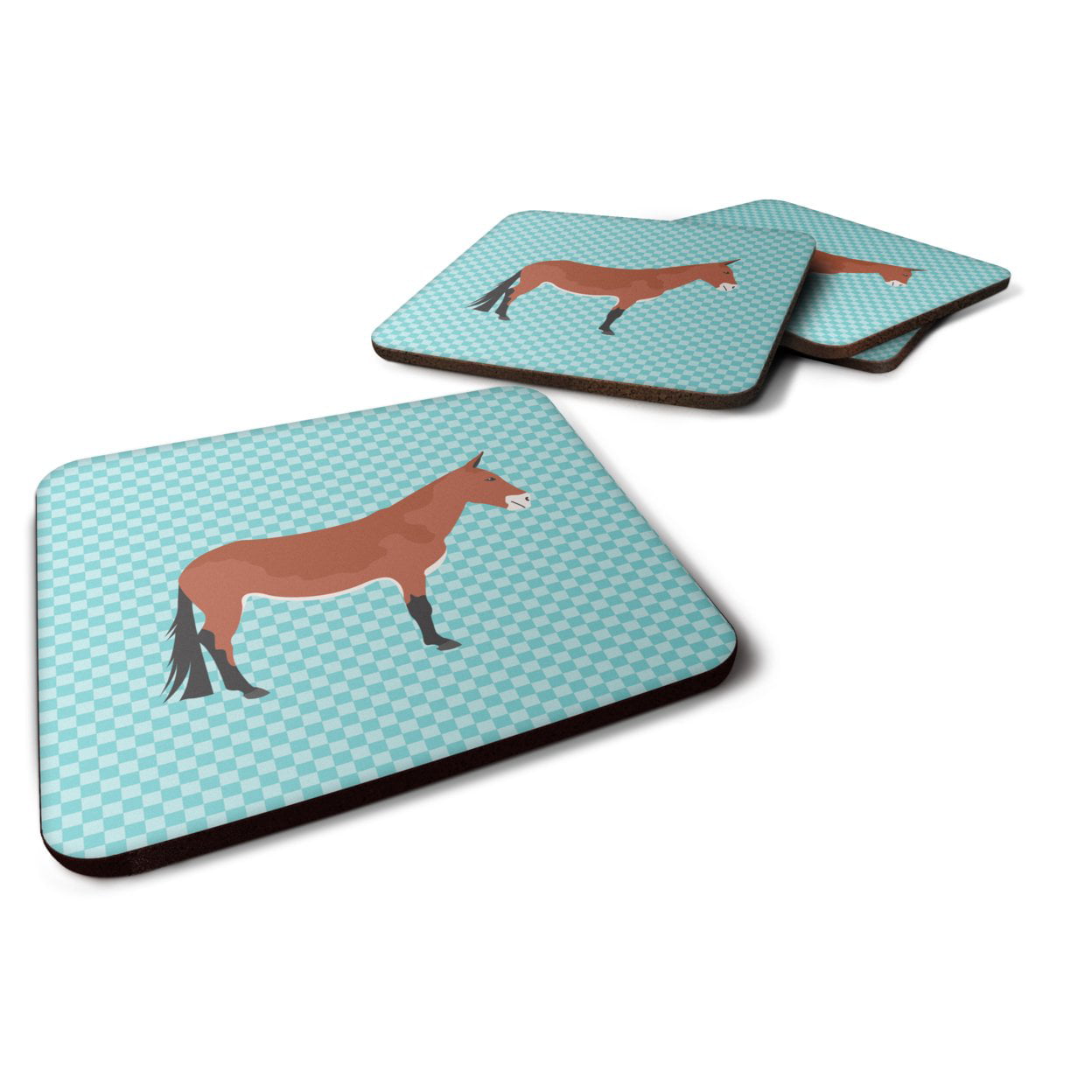 Mule Blue Check Foam Coaster, Set of 4