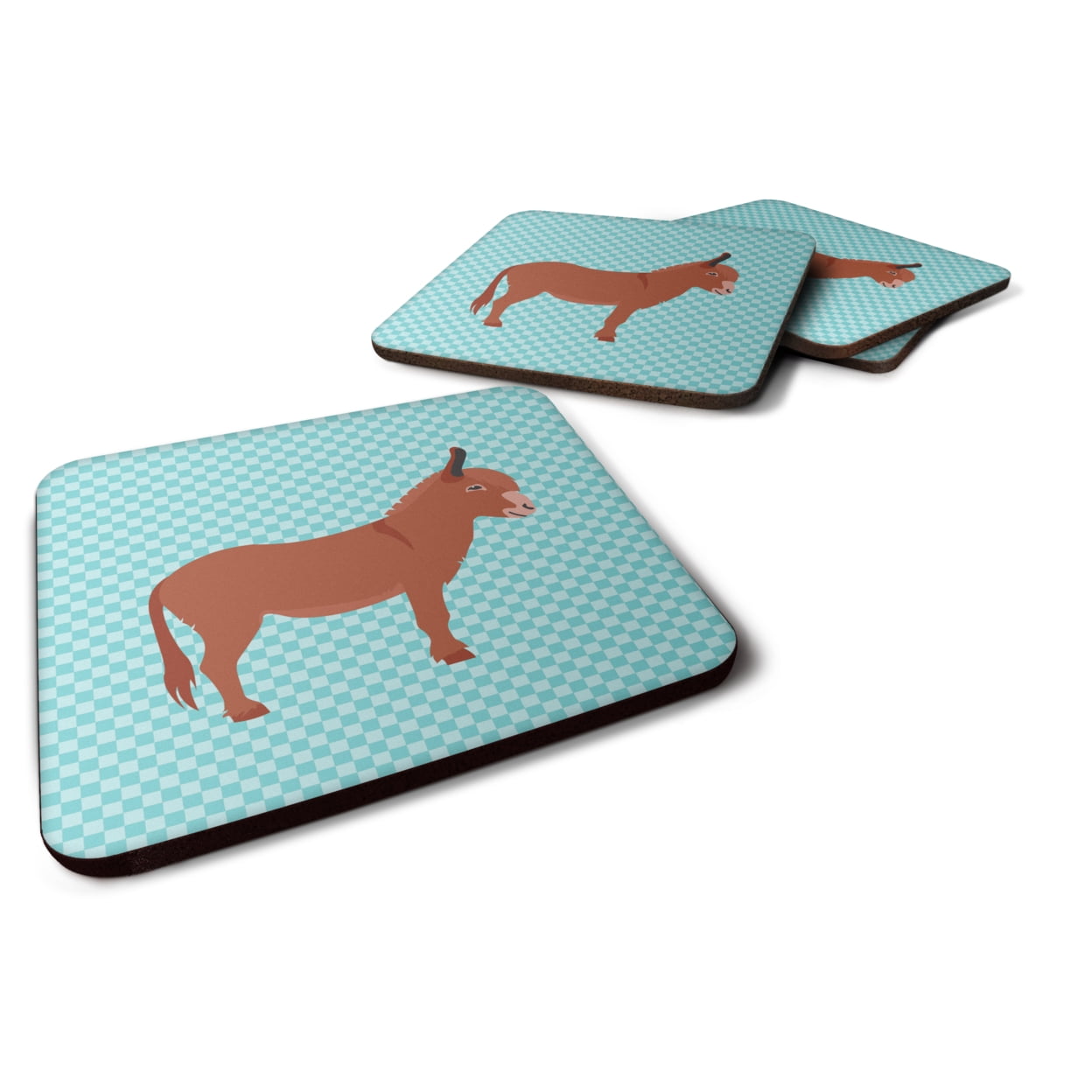 Irish Donkey Blue Check Foam Coaster - Set of 4