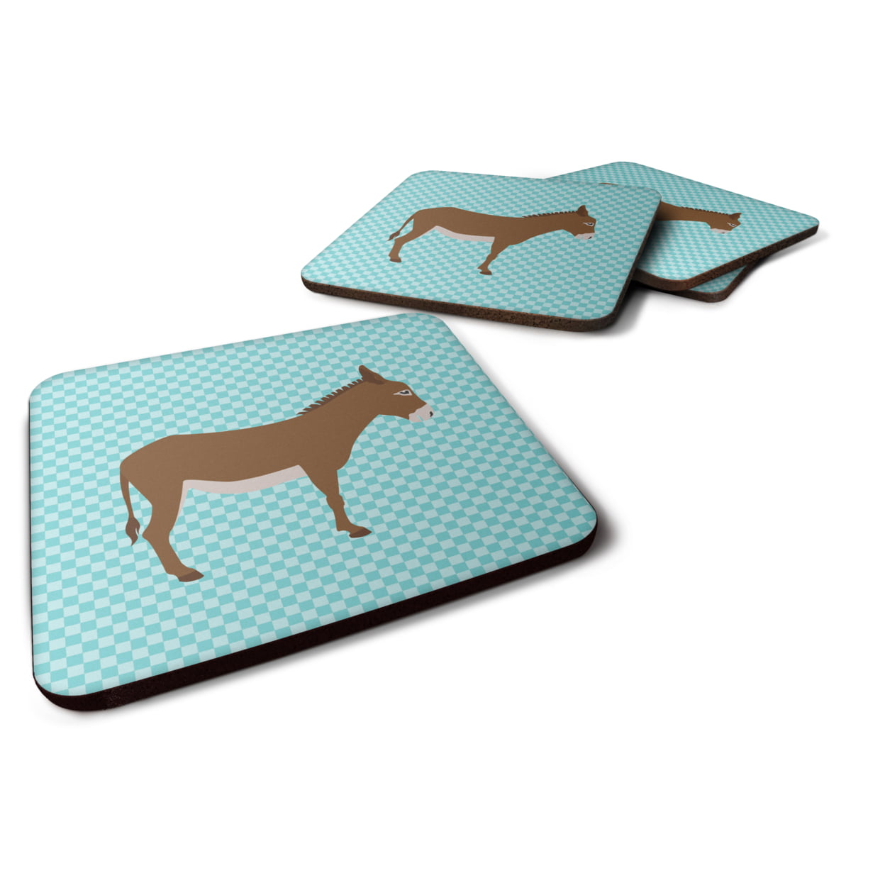 Cotentin Donkey Blue Check Foam Coaster, Set of 4