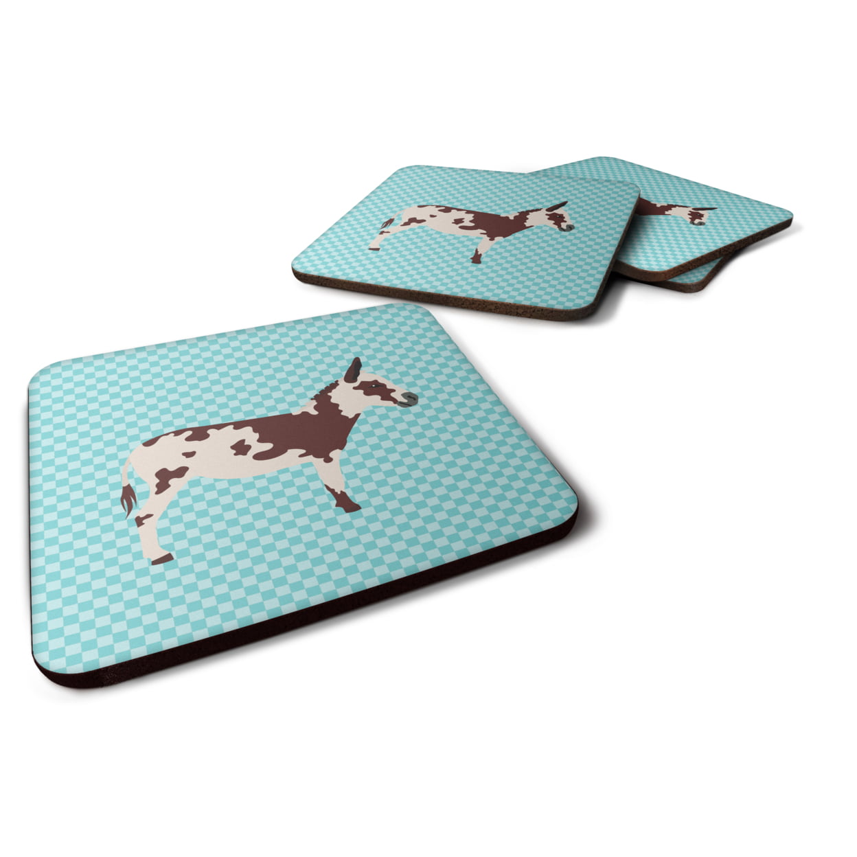 American Spotted Donkey Blue Check Foam Coaster - Blue