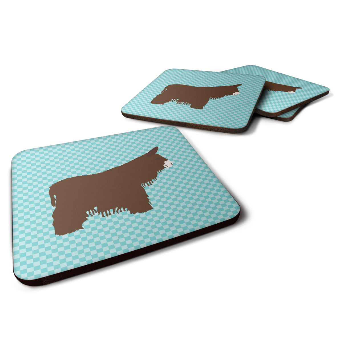 Poitou Poiteuin Donkey Blue Check Foam Coaster, Set of 4