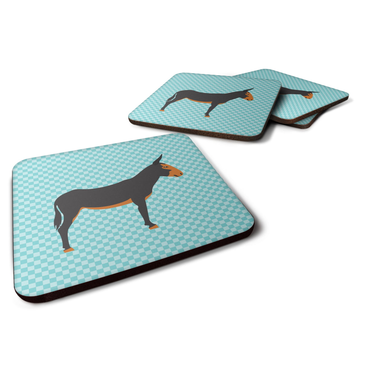 BB8029FC Catalan Donkey Blue Check Foam Coaster, Set of 4