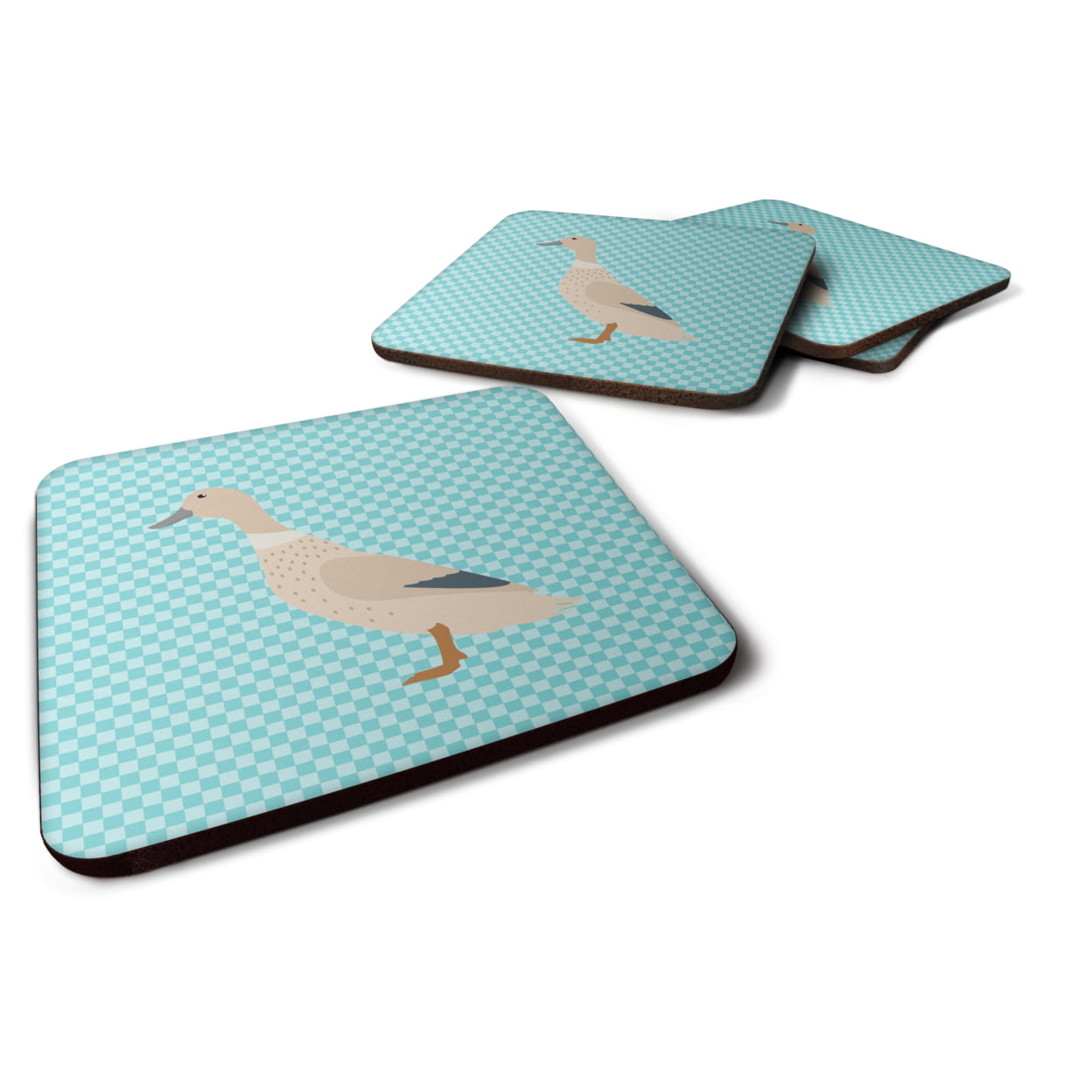 West Harlequin Duck Blue Check Foam Coaster, Set of 4