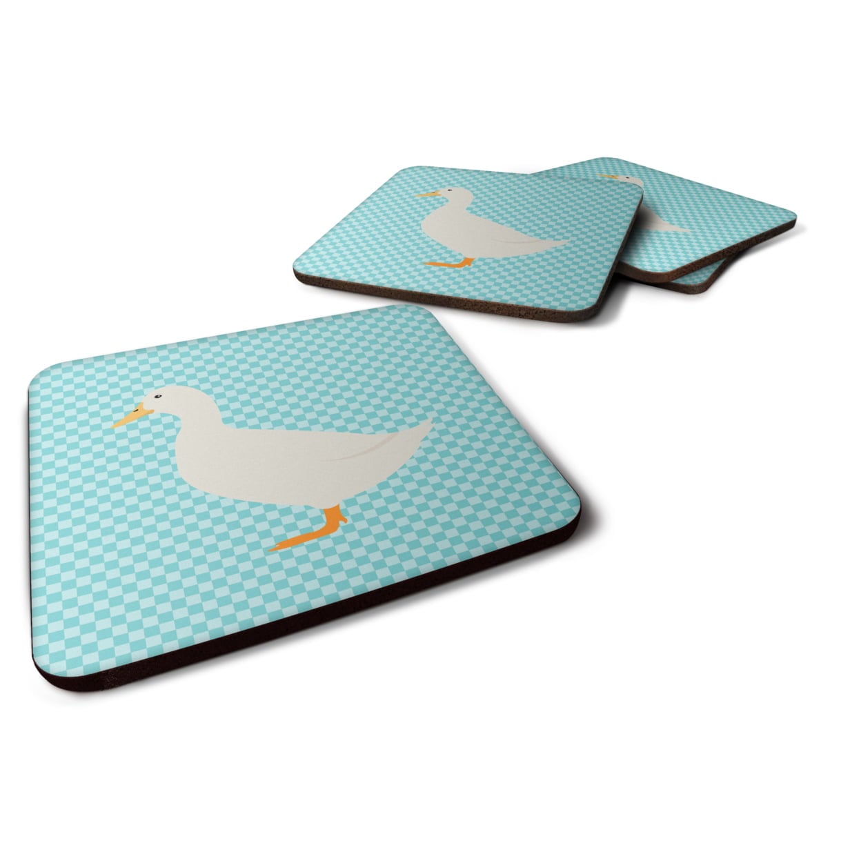American Pekin Duck Blue Check Foam Coaster - Blue