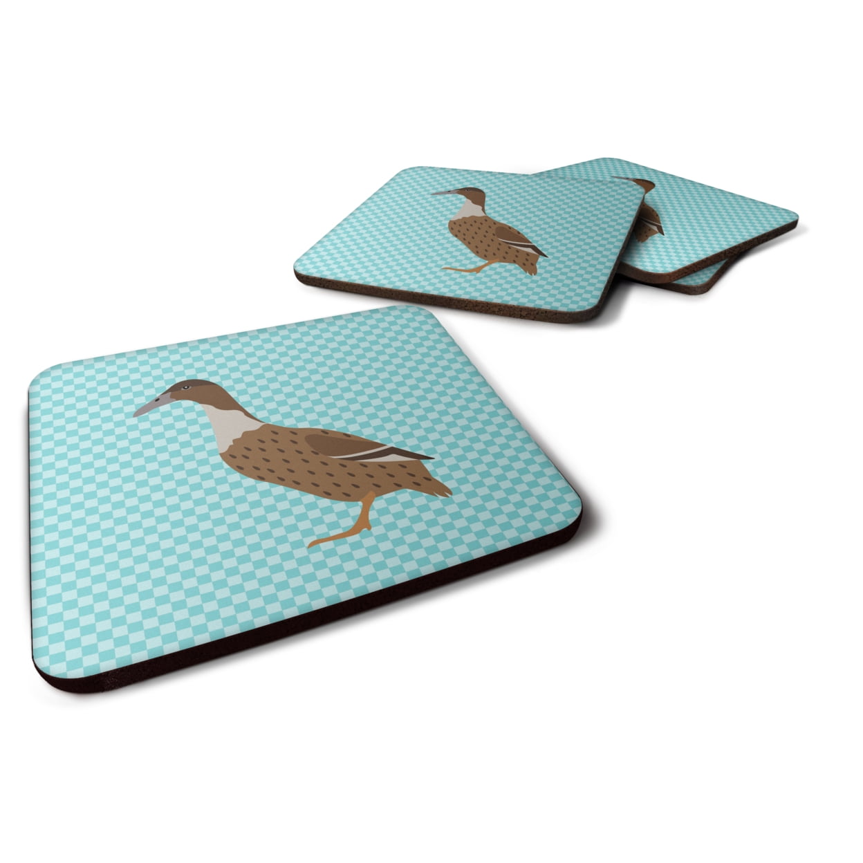 BB8035FC Dutch Hook Bill Duck Blue Check Foam Coaster, Set of 4