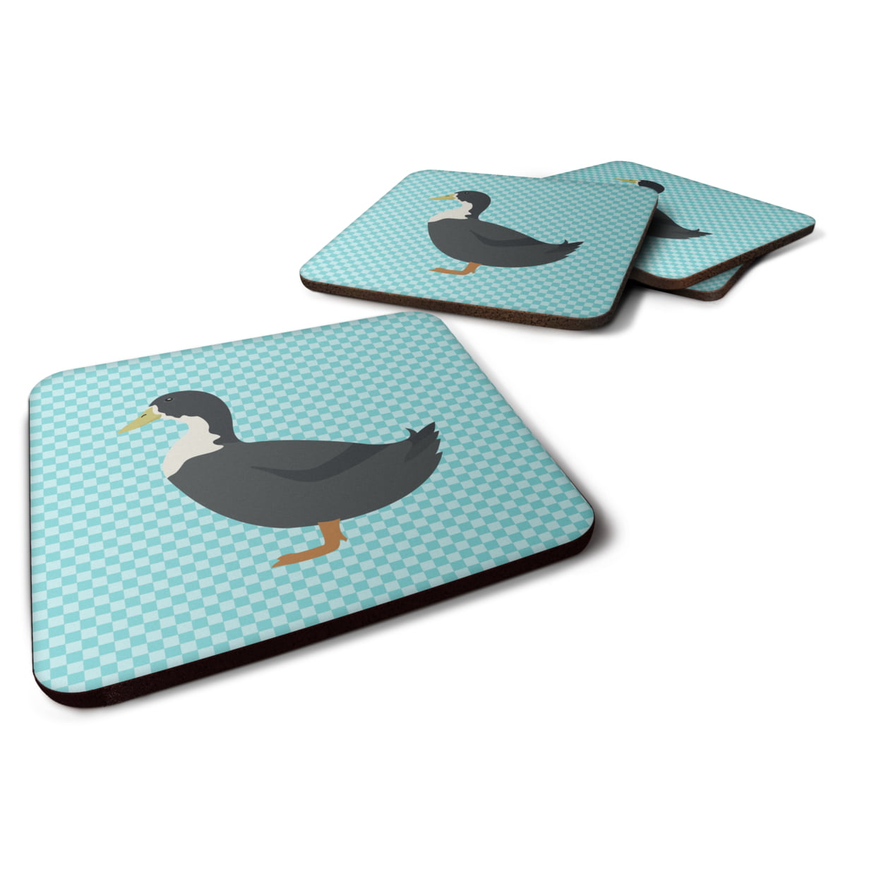 BB8036FC Blue Swedish Duck Blue Check Foam Coaster, Set of 4