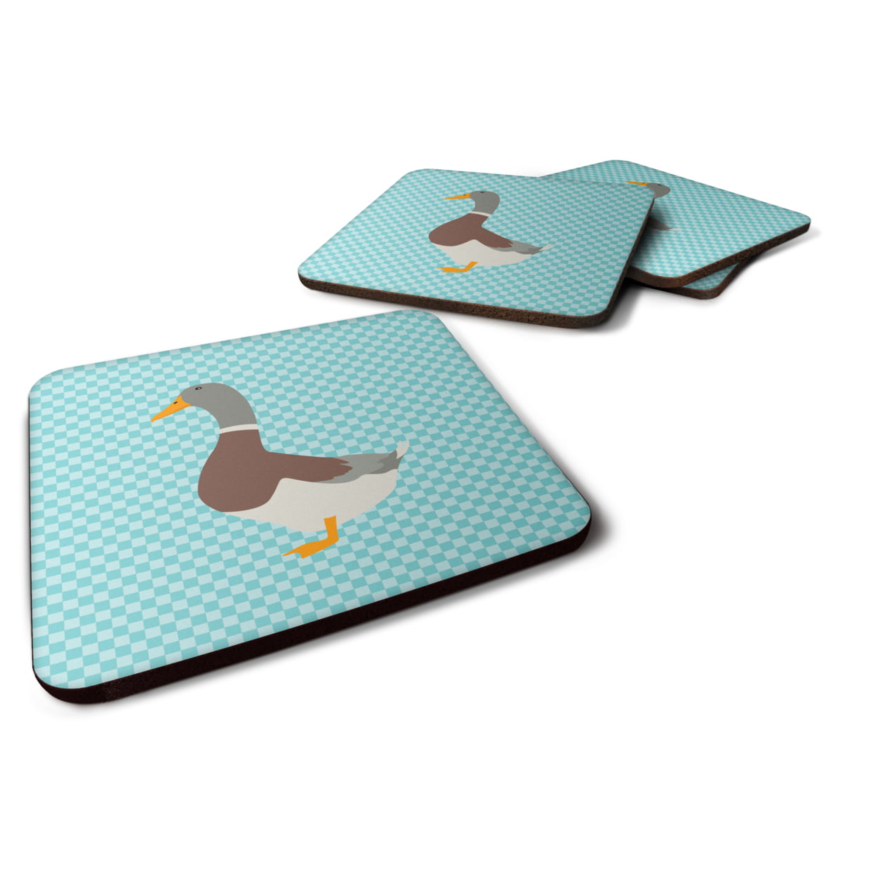 Saxony Sachsenente Duck Blue Check Foam Coaster - Set of 4