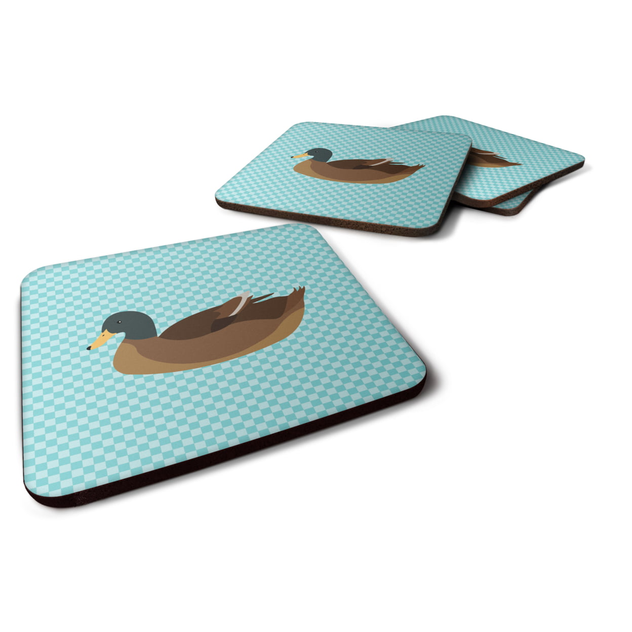 BB8040FC Khaki Campbell Duck Blue Check Foam Coaster, Set of 4